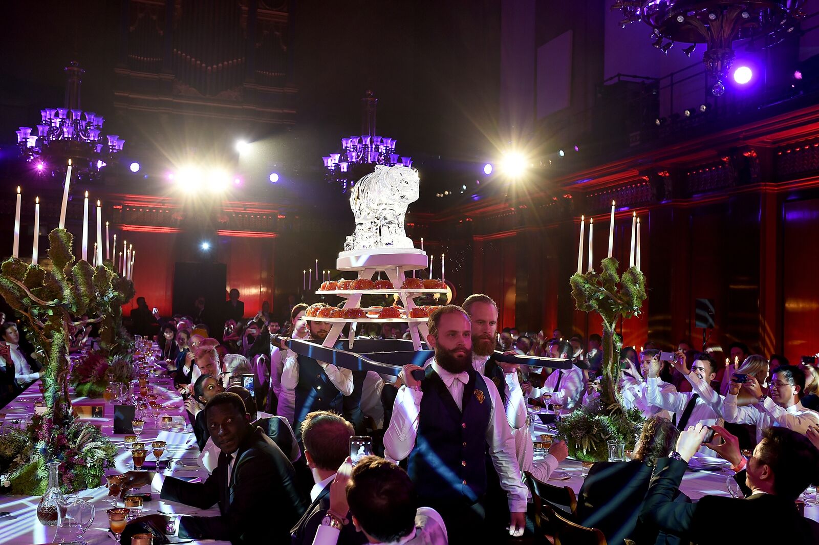 Great Hall banquet with ice sculpture, elegant event for memorable gatherings.