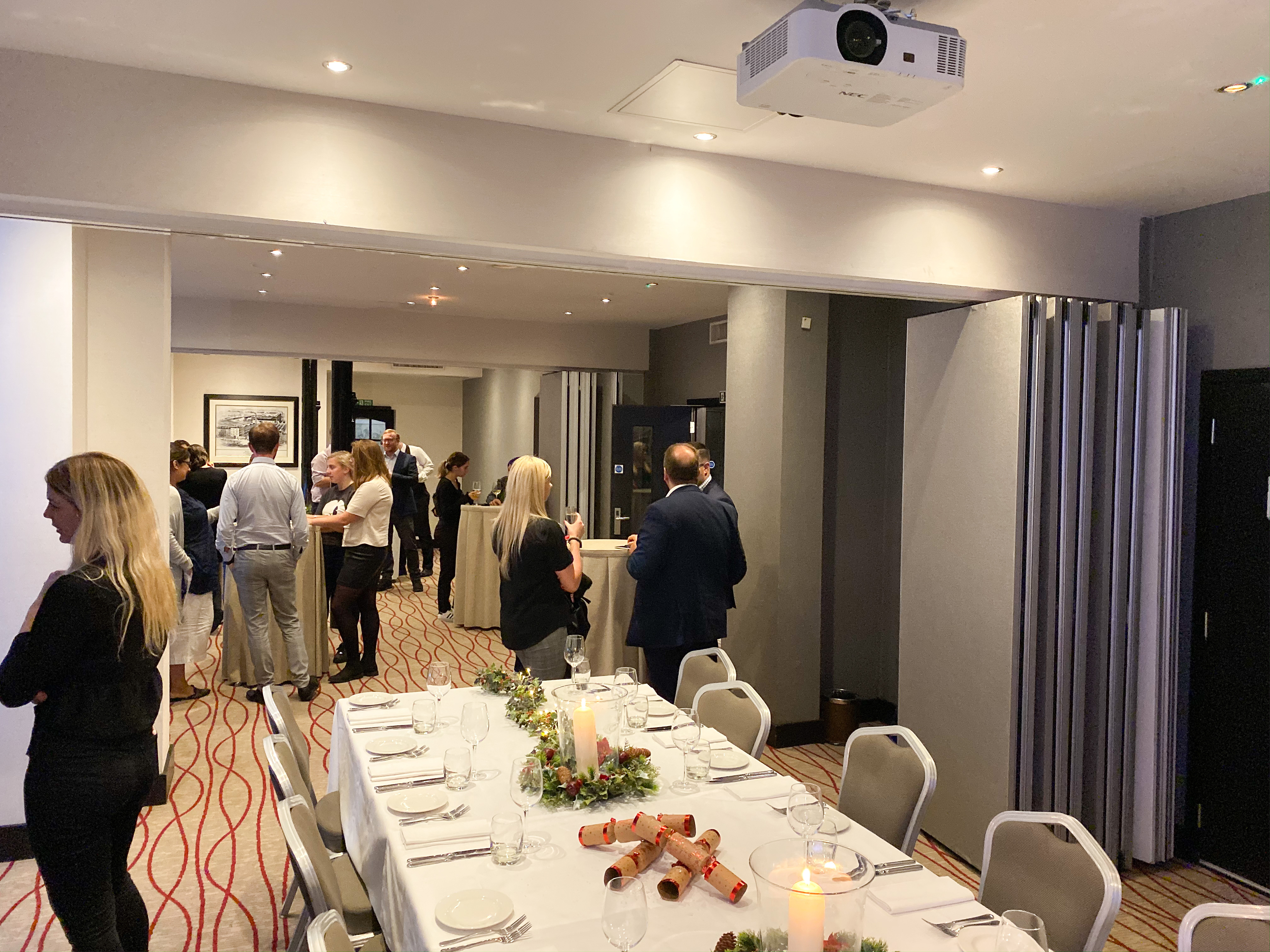 Elegant event space with long dining table for networking in Chiswell Street Dining Rooms.