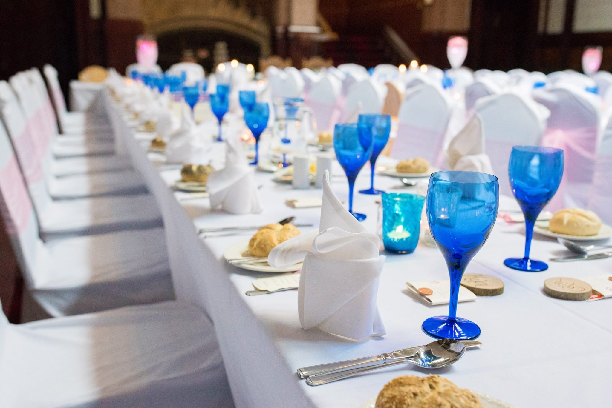 Elegant banquet table in Highbury Hall, perfect for weddings and corporate events.