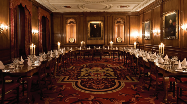 Elegant banquet room at Merchant Taylors' Hall, ideal for formal events and meetings.