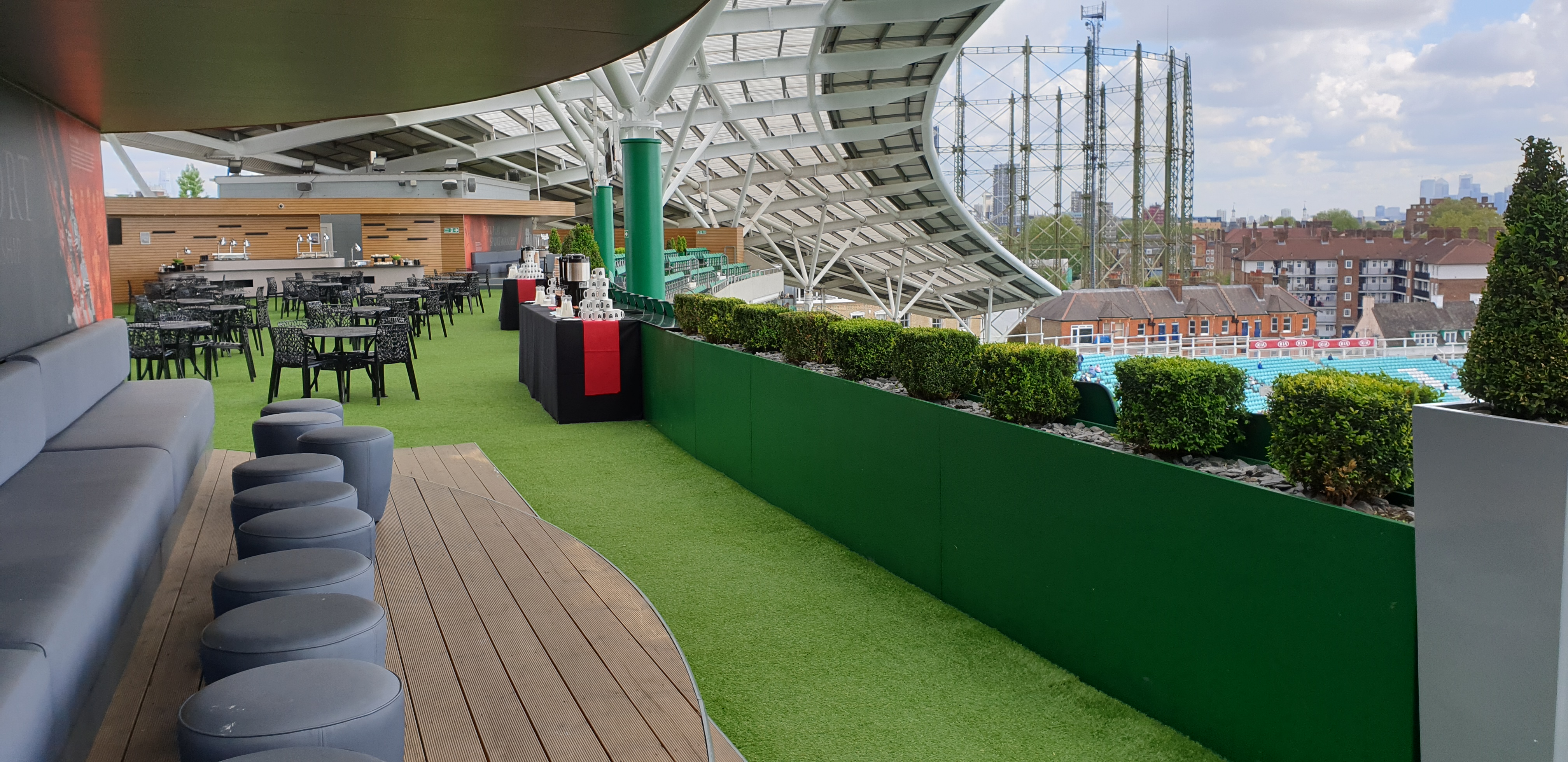 Corinthian Roof Terrace at Kia Oval, modern outdoor event space for networking and gatherings.