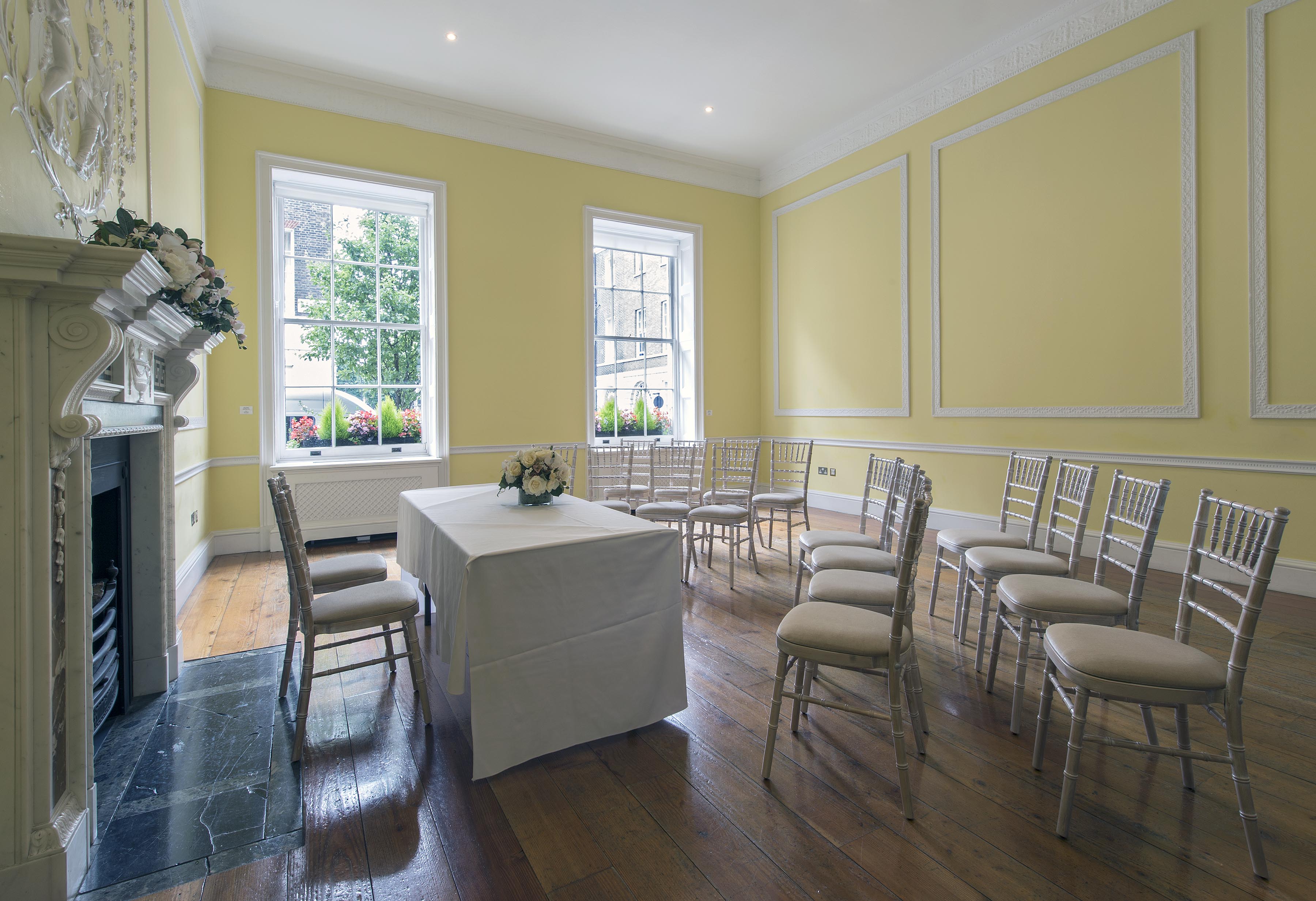 Hutchison Room in Asia House: elegant meeting space with chiavari chairs for workshops.
