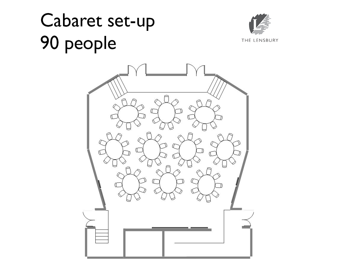 Beaumont Room floor plan for 90, ideal for workshops and meetings.