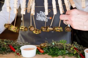 Creative catering display with skewered appetizers at Iscoyd Park event.