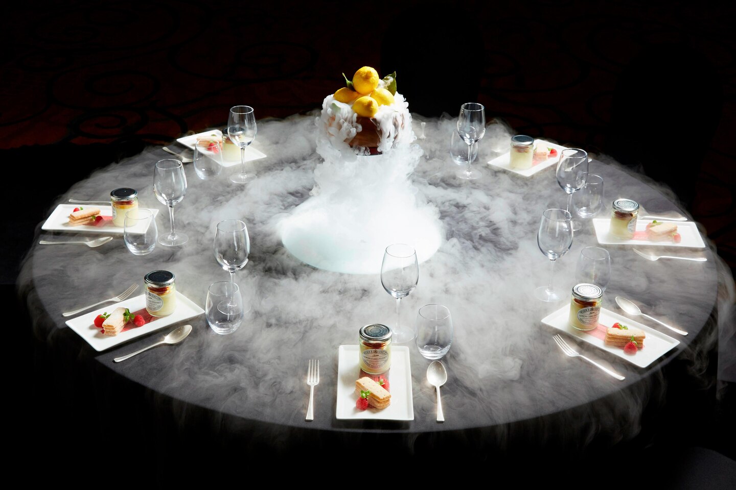 Elegant round table setup in Westminster Ballroom for upscale events at London Marriott.