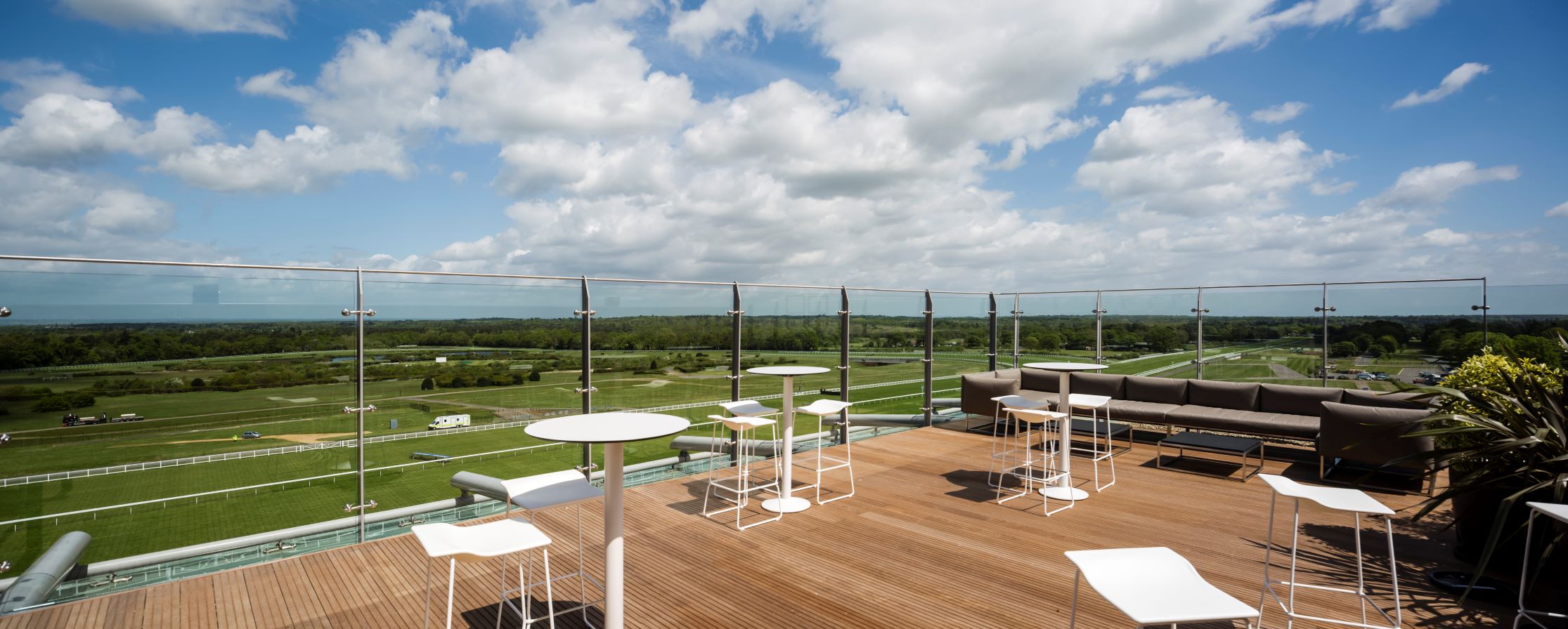Rooftop event space at Ascot Racecourse with panoramic views for networking receptions.