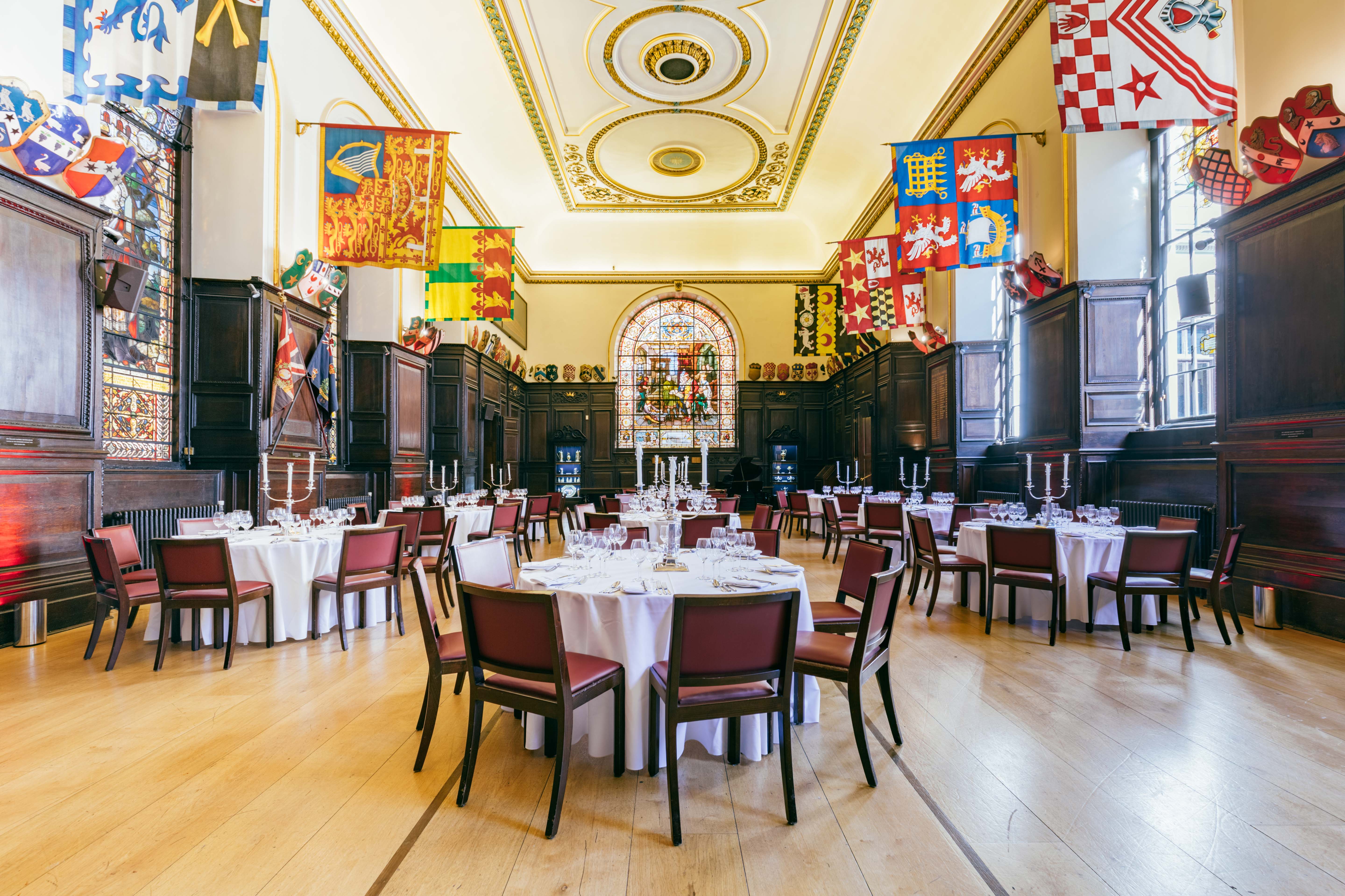 Elegant banquet hall at Stationers' Hall, perfect for weddings and corporate events.