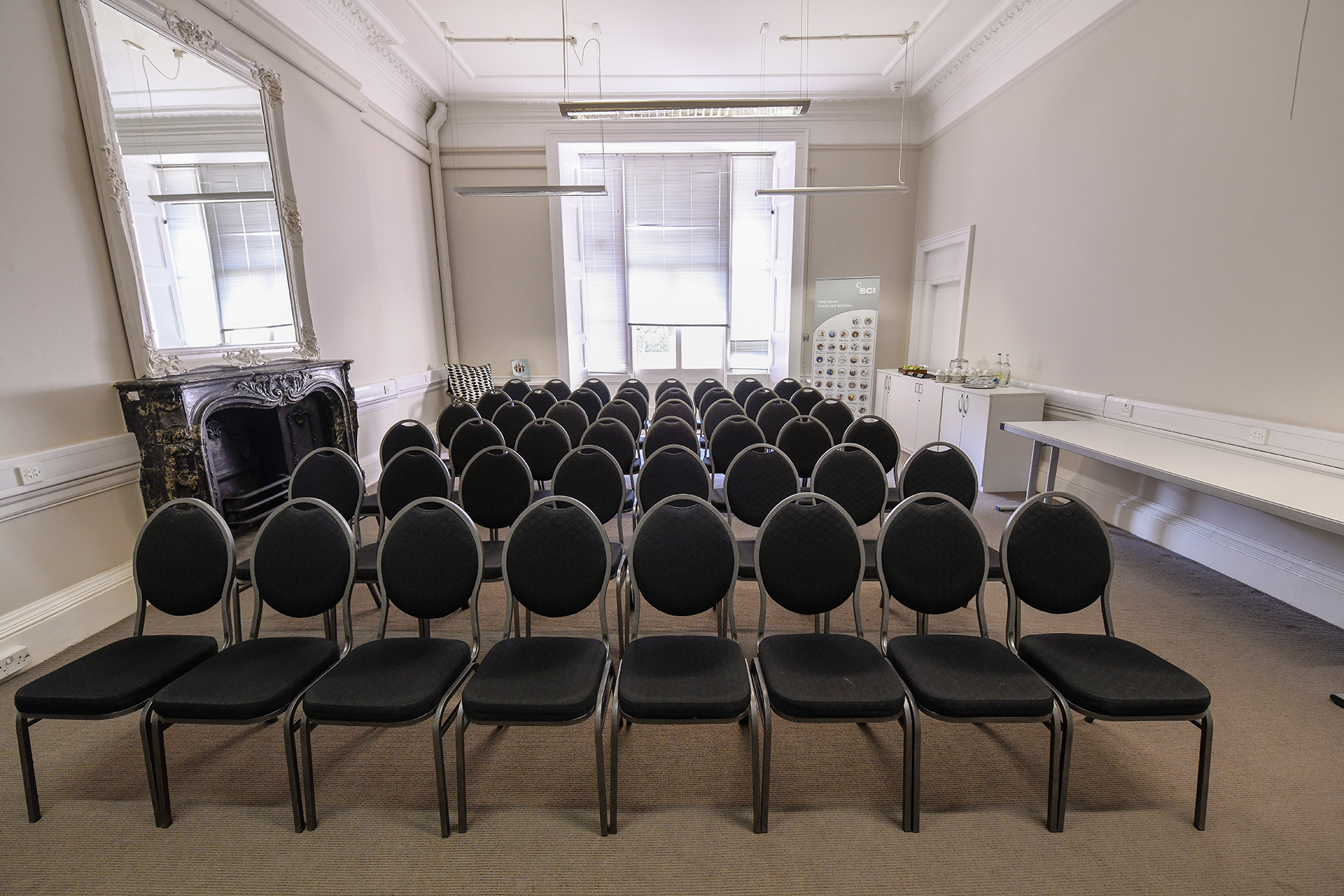 Leverhulme Room in SCI Belgravia: organized meeting space for presentations and workshops.