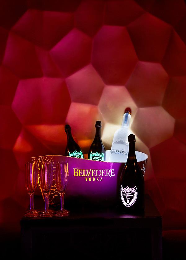 Stylish Belvedere vodka display at The Code, Chinawhite for upscale events.