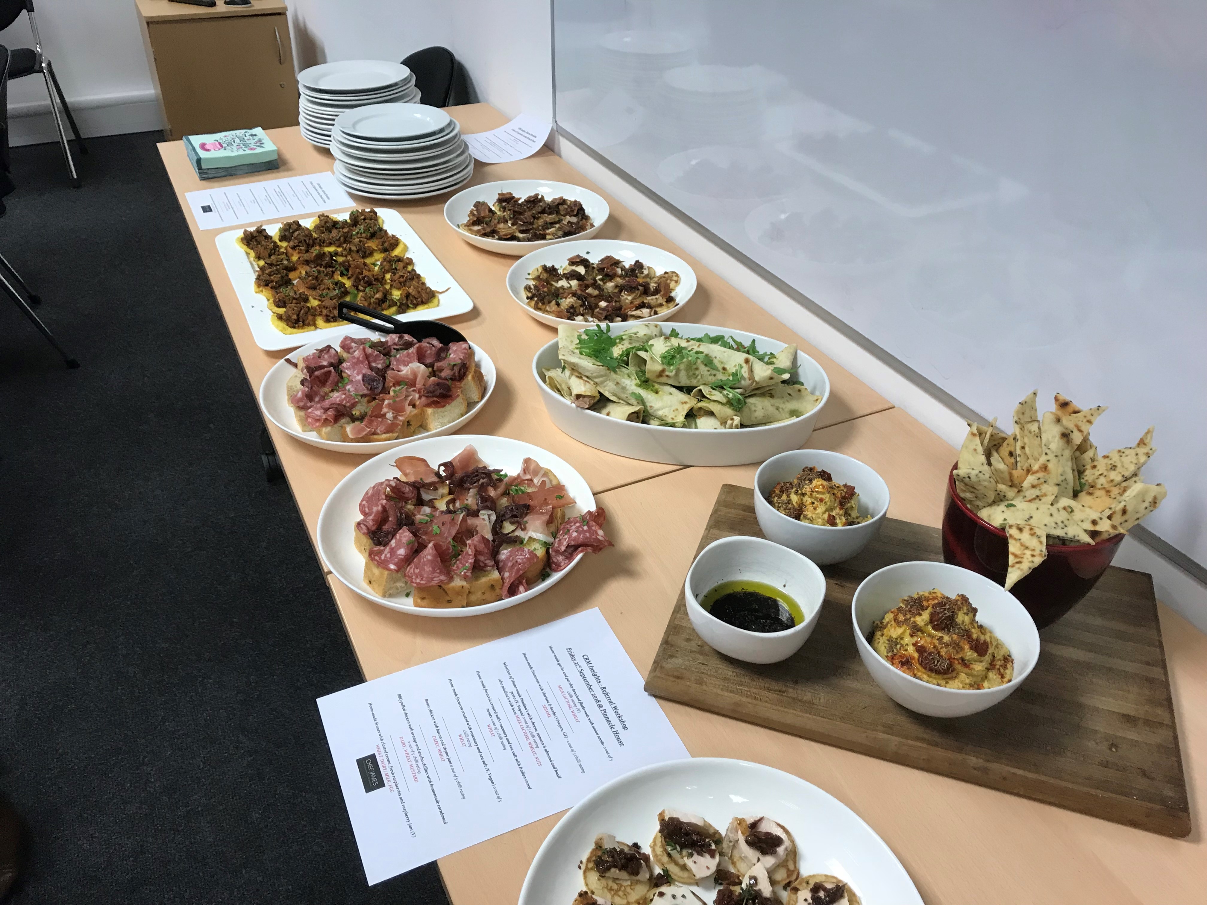 Catering spread in Pinnacle House conference room for professional meetings and events.