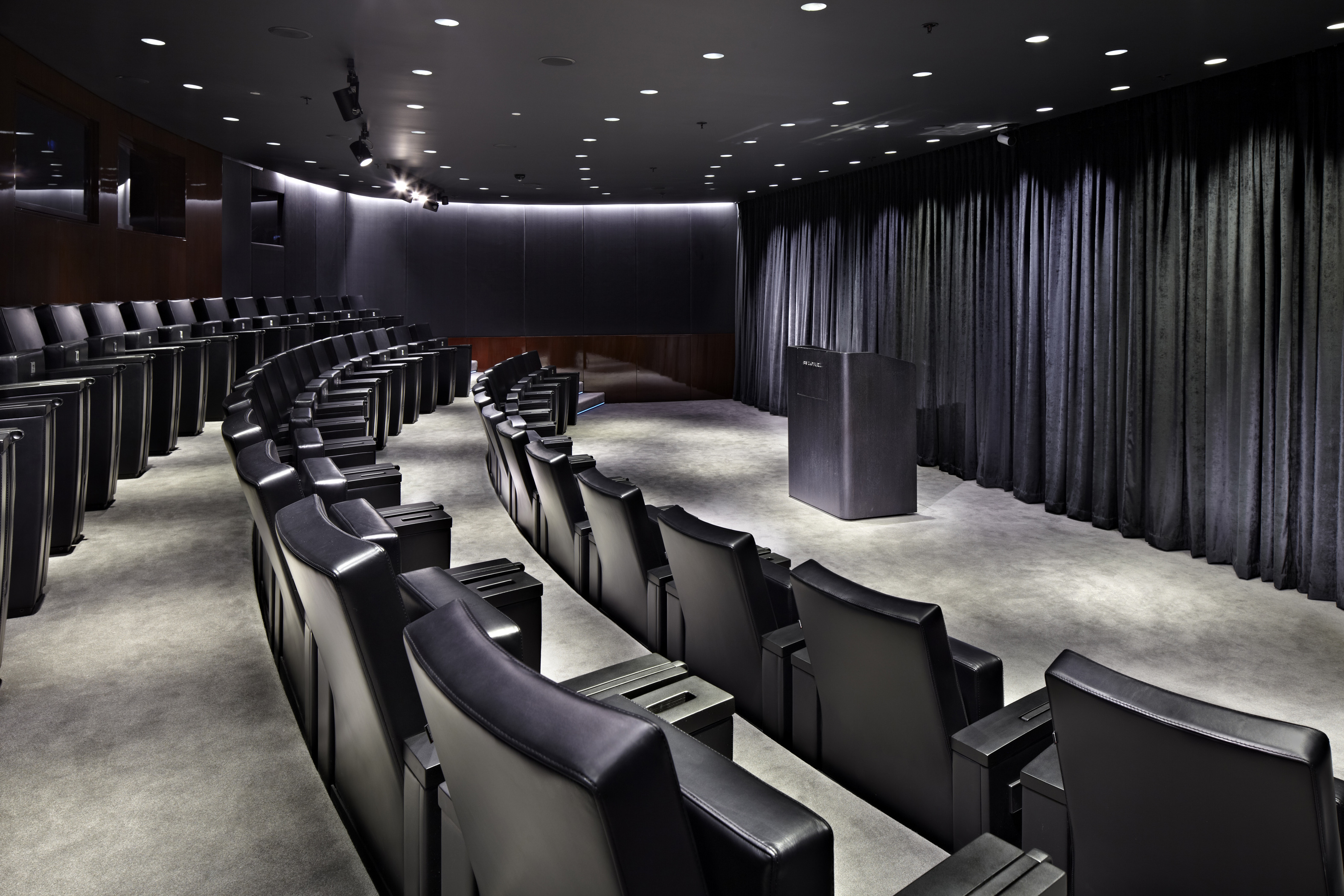 Modern auditorium at Bulgari Hotel, London for corporate events and presentations.