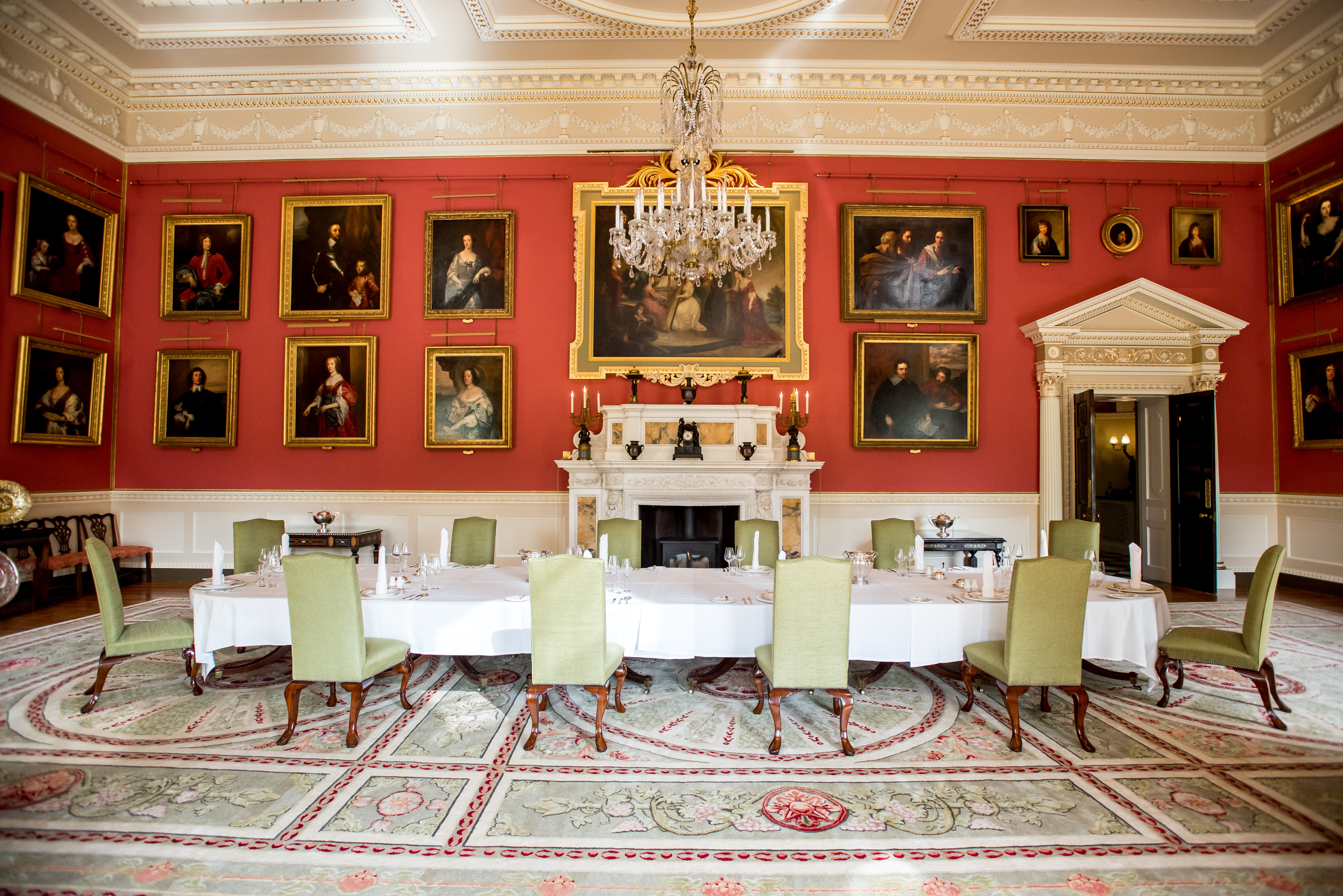 Elegant private dining room with a long table, ideal for formal events and meetings.