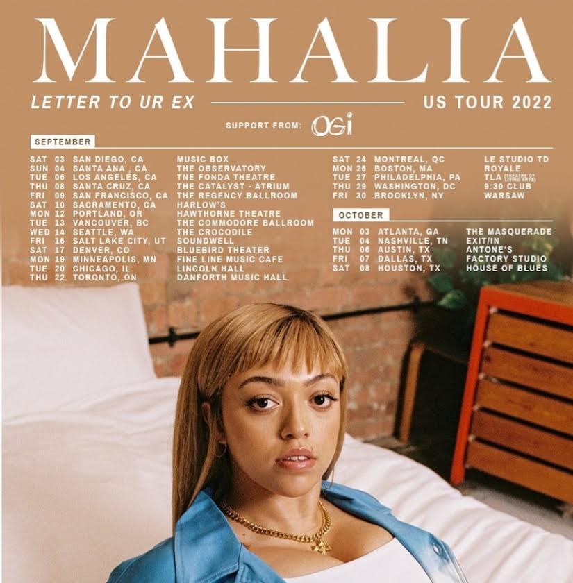 Promotional poster for artist's tour in a recording studio, featuring concert dates and branding.