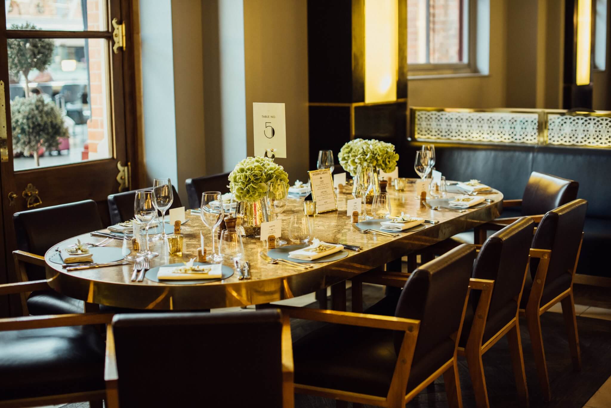 Elegant dining table in Glass Room, St Pancras for corporate dinners and events.