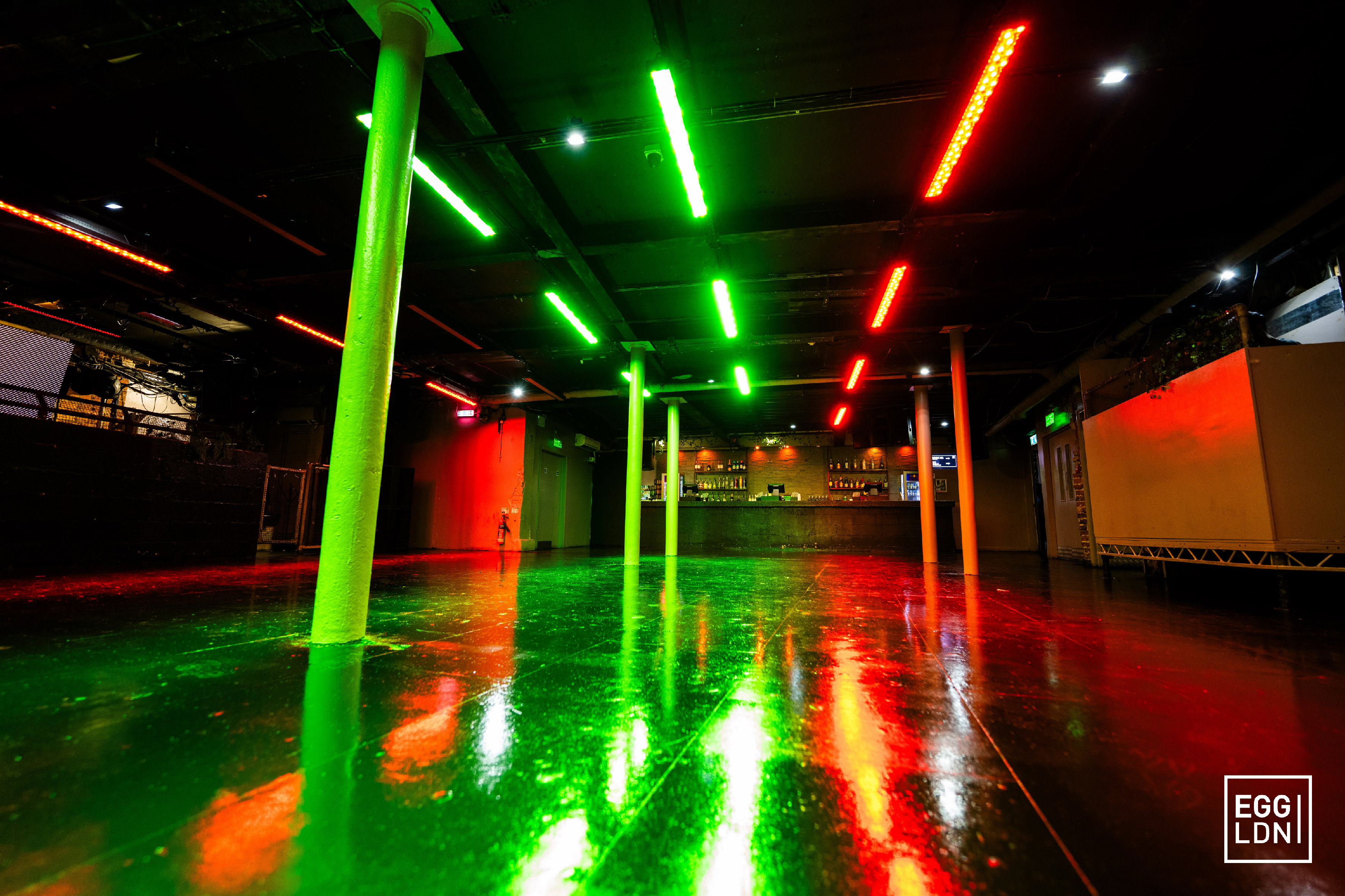 Modern event space with LED lighting for corporate events and social gatherings at Egg LDN.