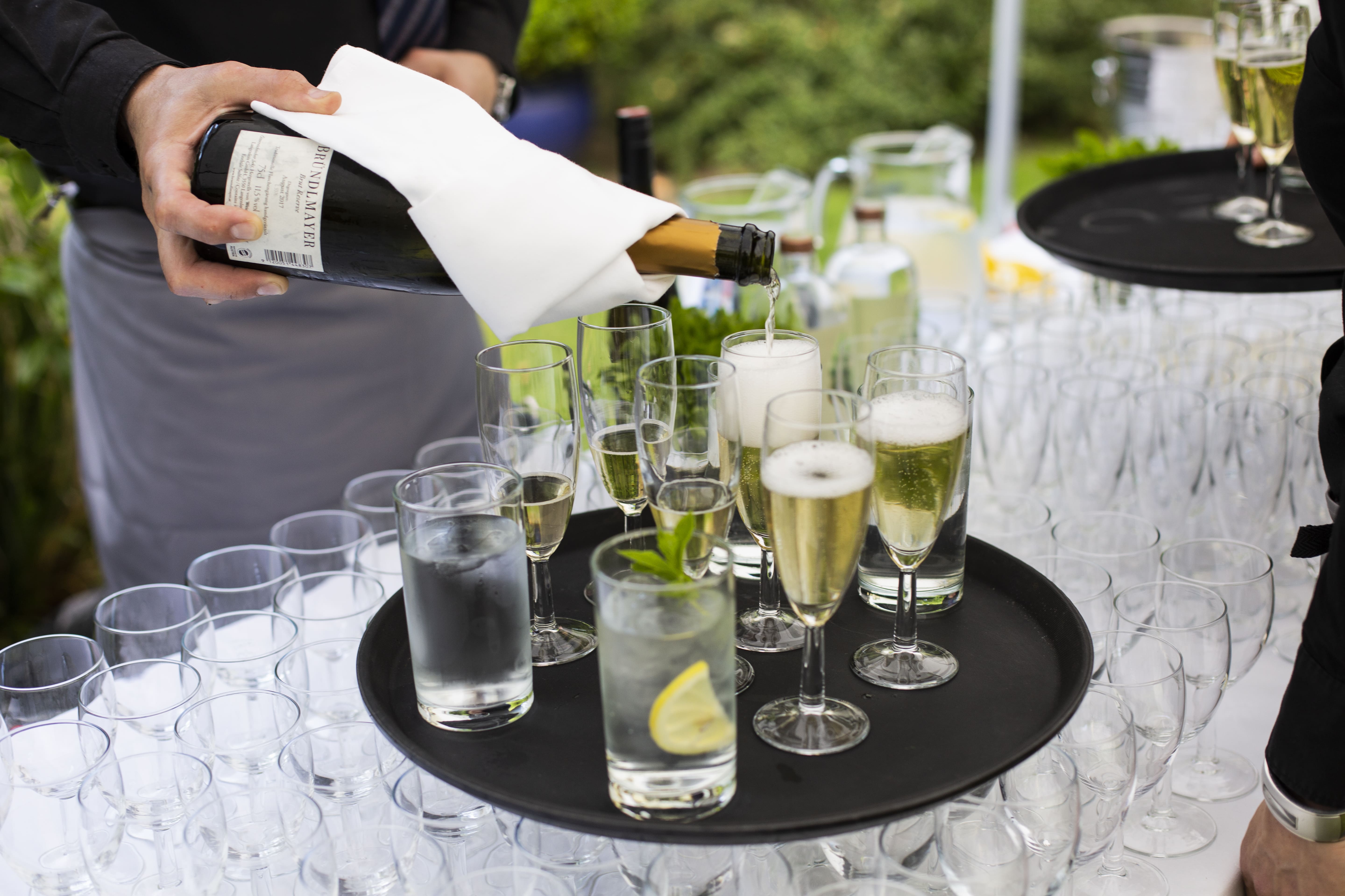 Freud Museum London beverage station with elegant champagne flutes for events and celebrations.