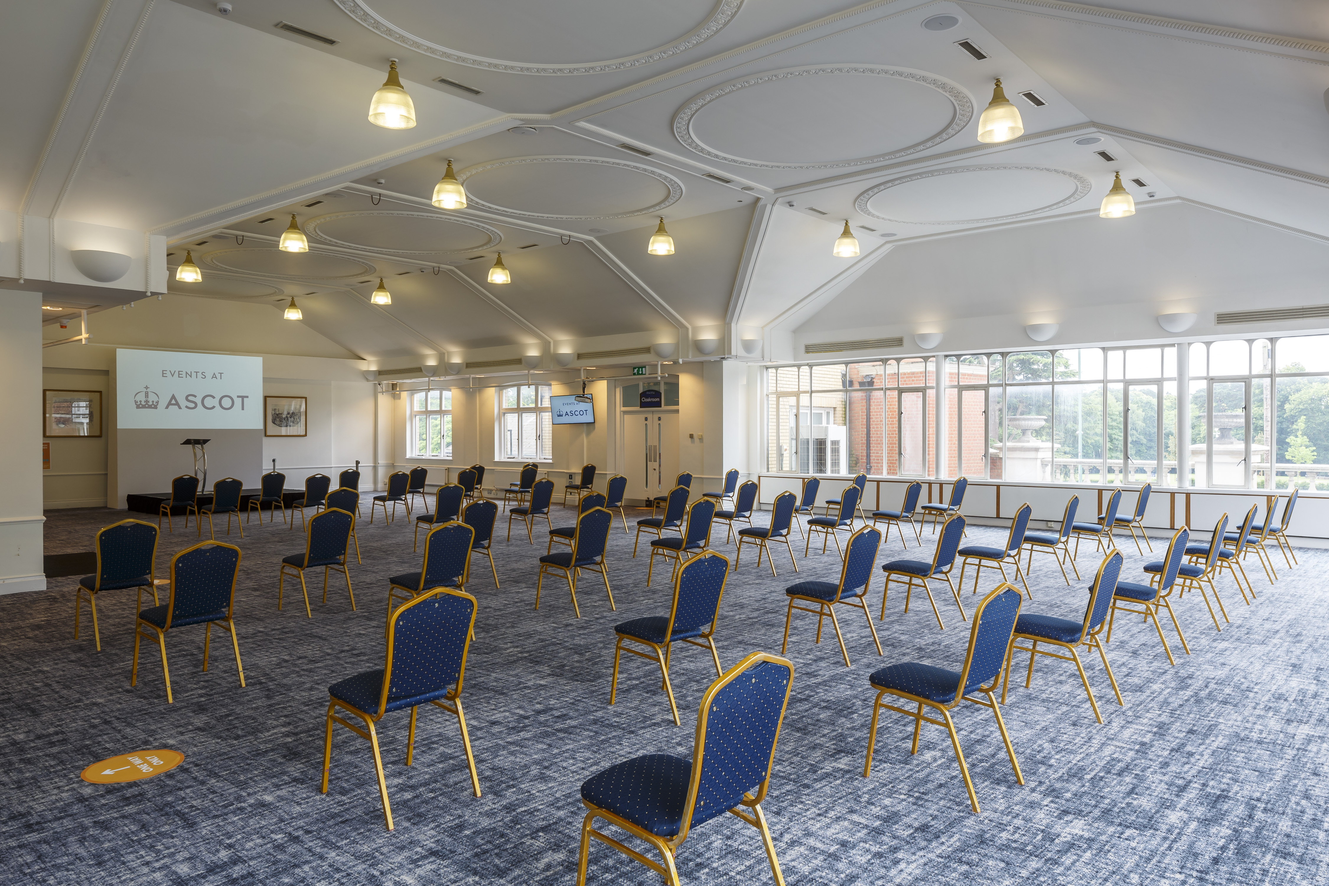 Pavilion Suite 1 at Ascot Racecourse, bright meeting space for conferences and workshops.