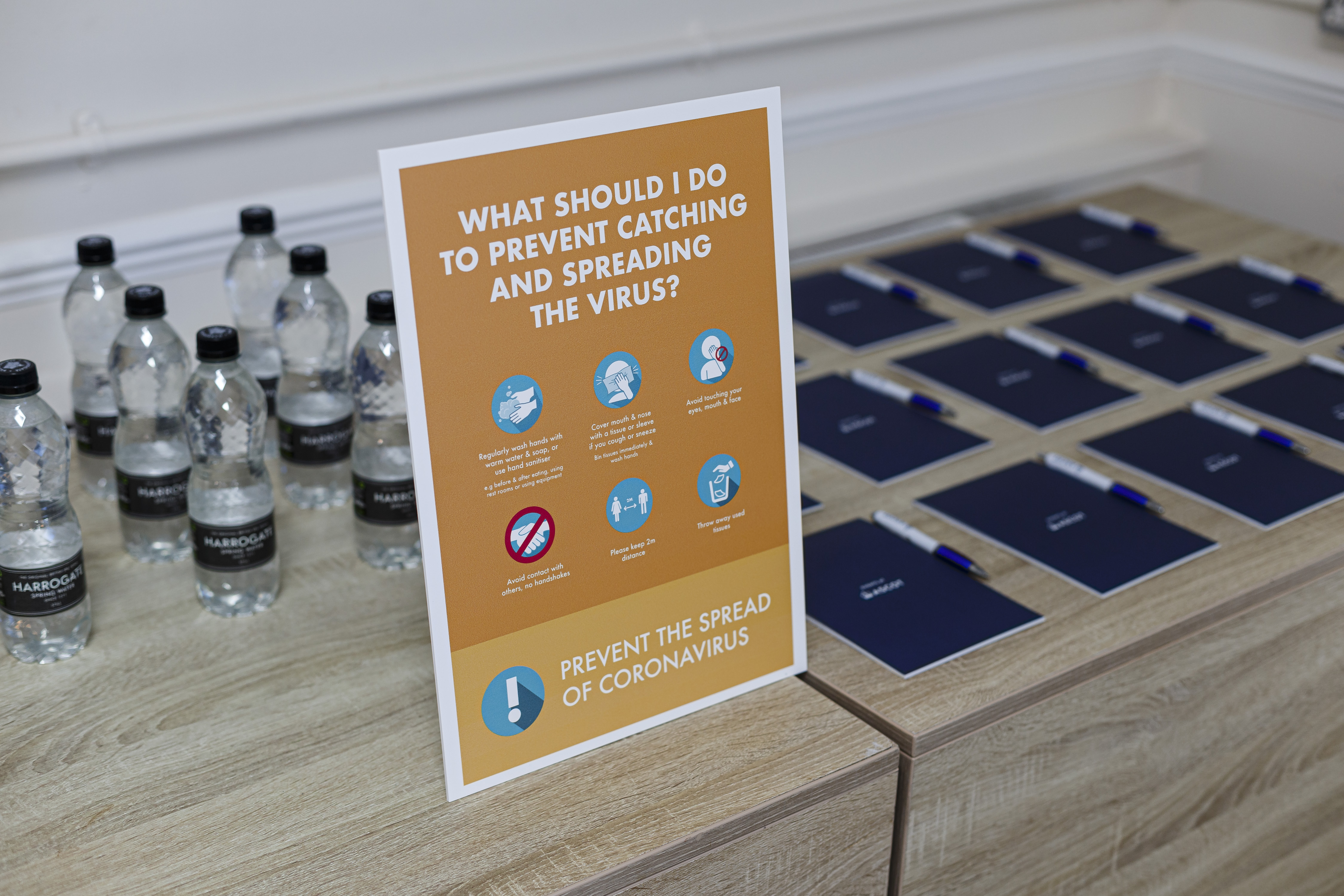 On 5 Suite meeting setup at Ascot Racecourse with health precautions and organized supplies.