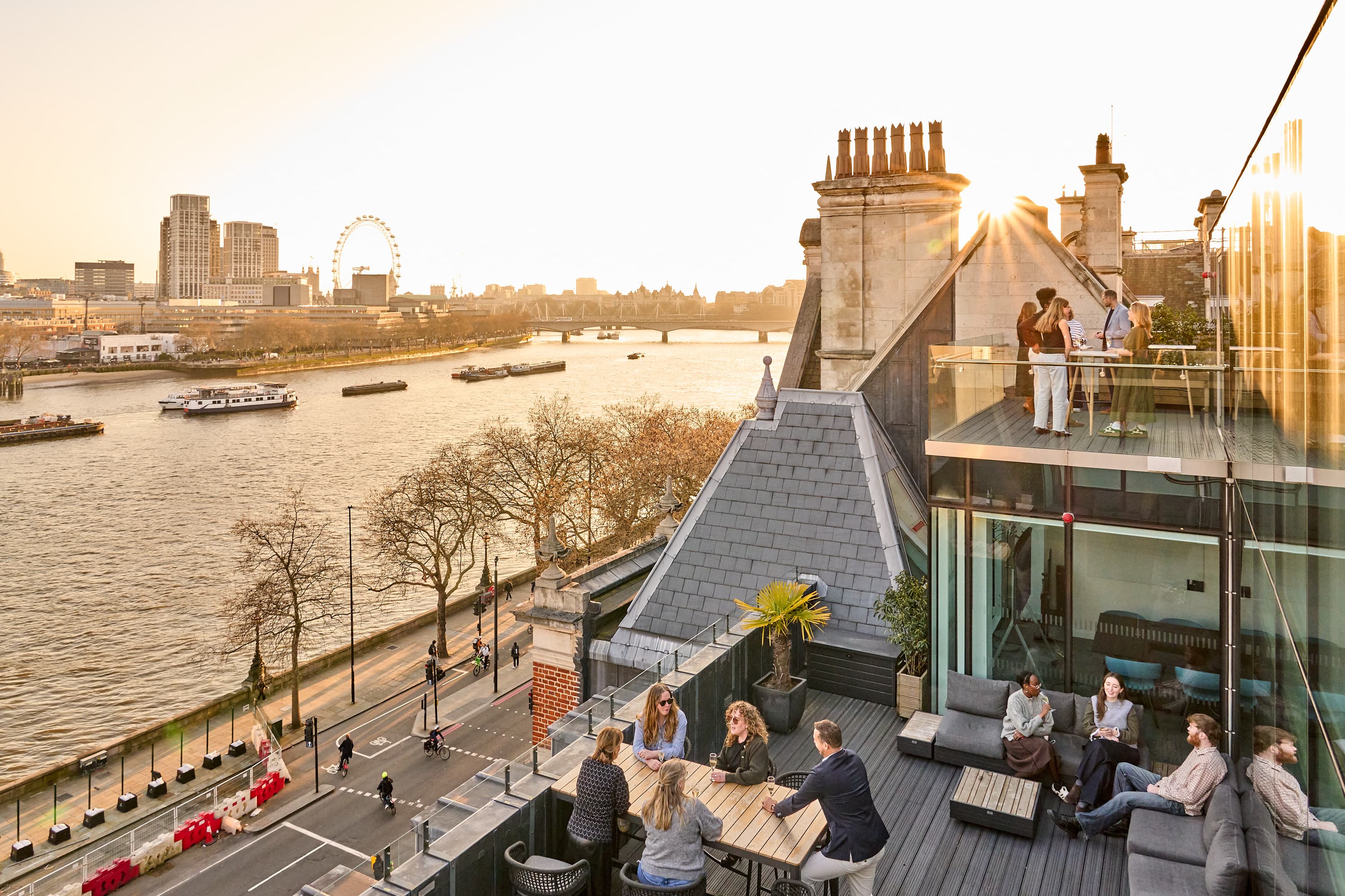 Highline rooftop terrace, London corporate reception venue for upscale business networking events.