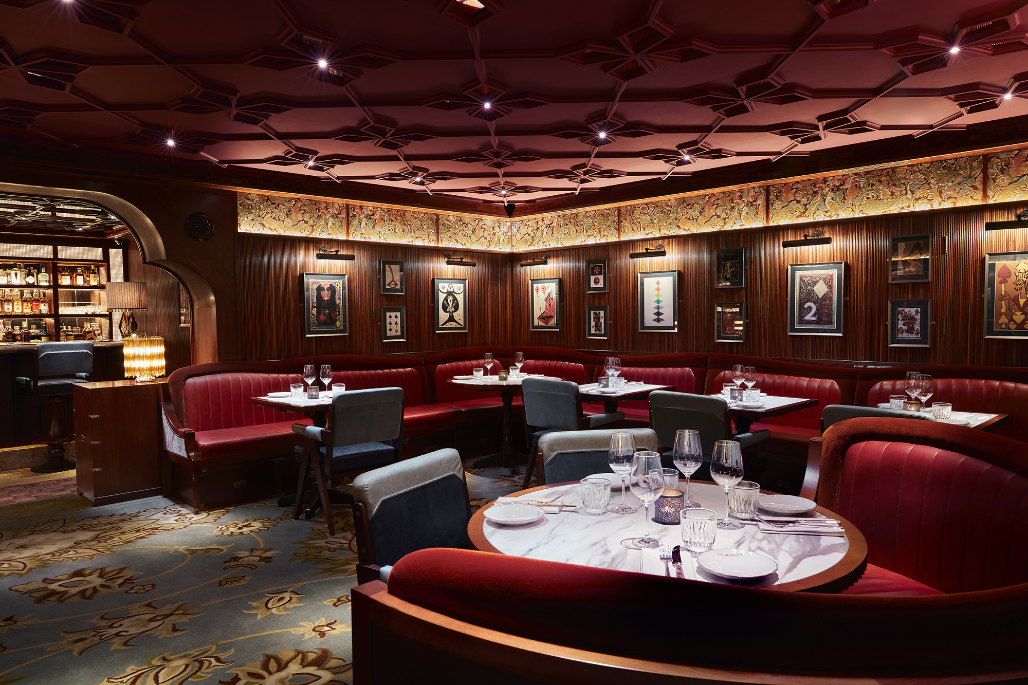 Elegant dining space with wood paneling for intimate gatherings and corporate dinners.