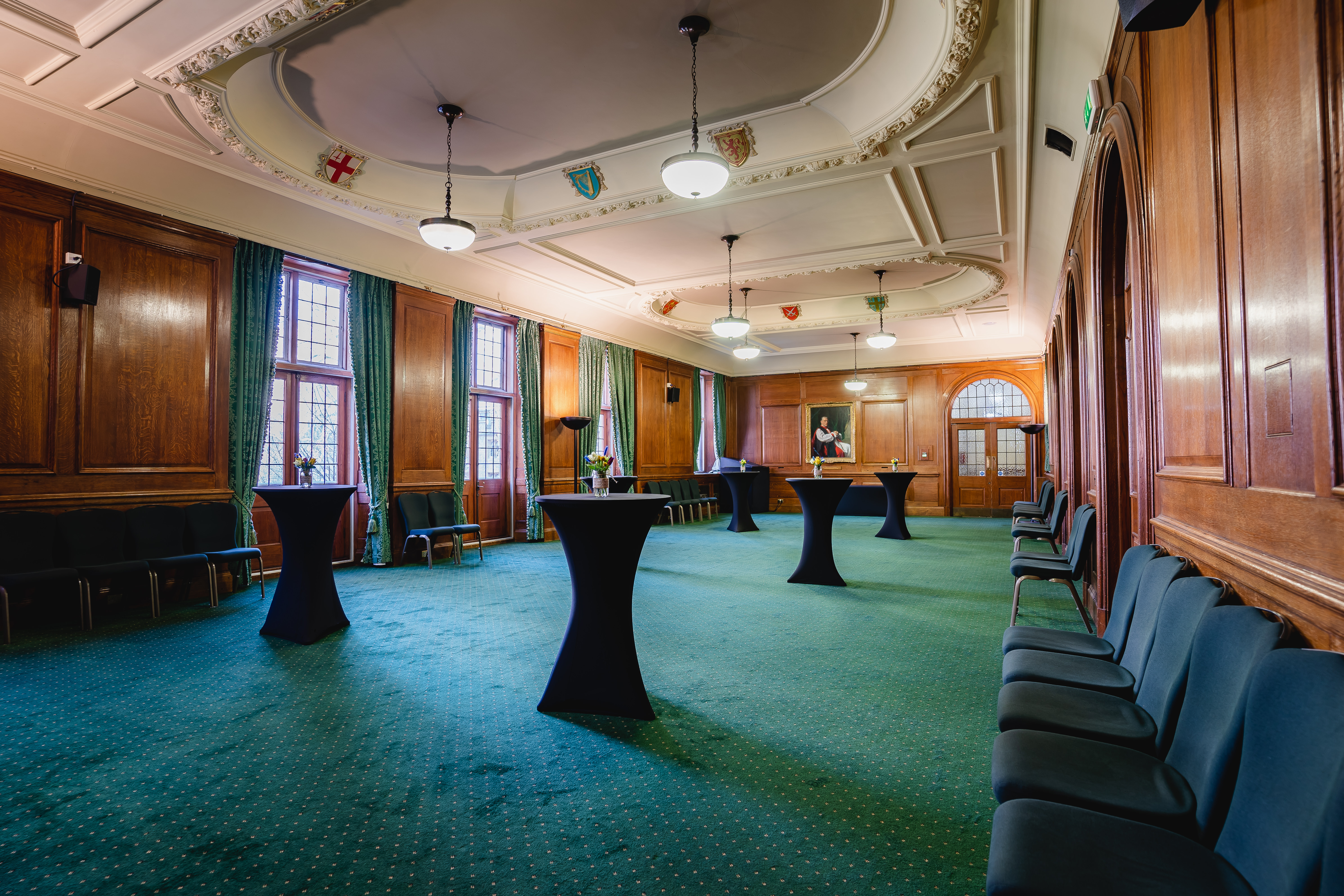 Bishop Partridge Hall: elegant event space with wooden paneling for receptions and networking.