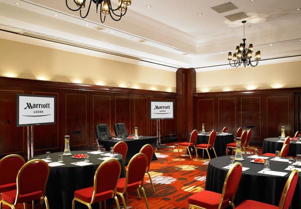Brodrick Suite at Leeds Marriott Hotel, ideal for corporate events with round tables.