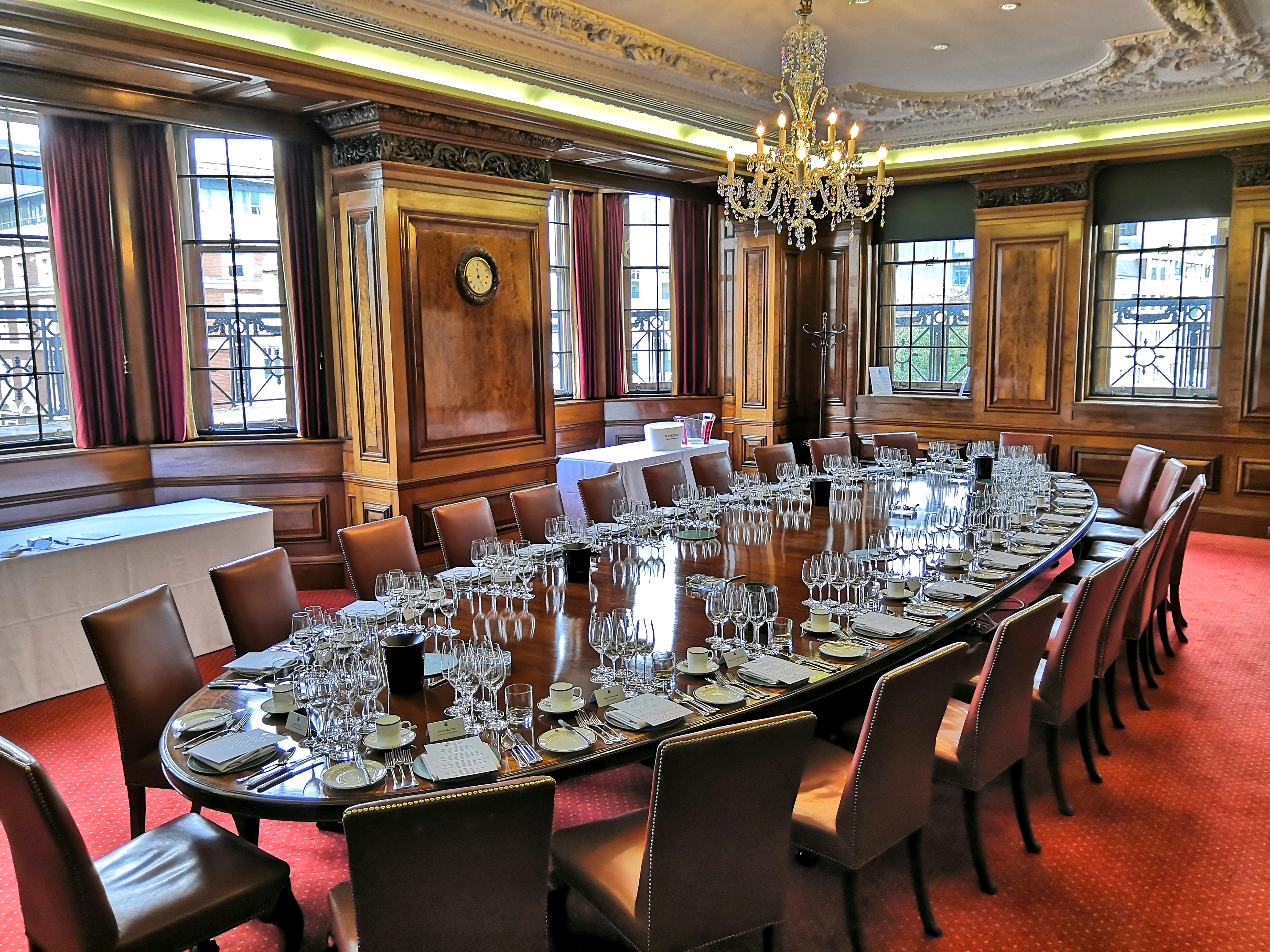 Elegant Boardroom in Vintners' Hall, featuring a polished table for formal dining events.