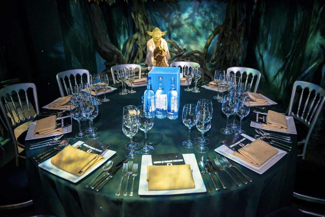 Elegant dining setup at Madame Tussauds for themed dinners and corporate events.
