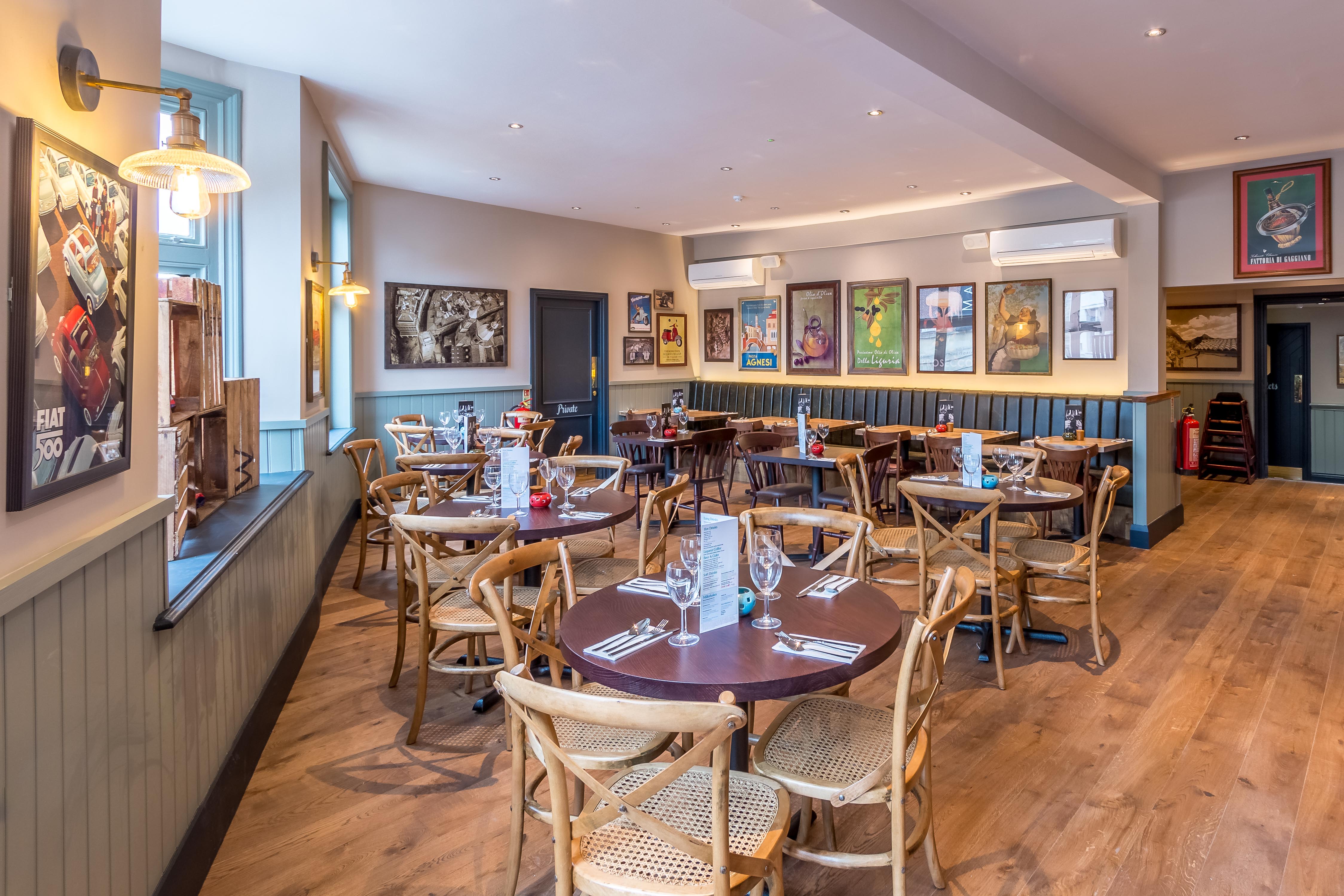 The Capri Room in Bella Italia Norwich, elegant restaurant for intimate meetings and events.