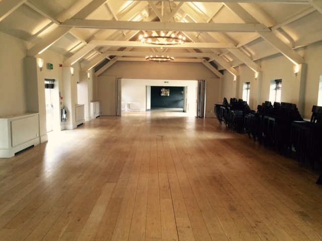 Spacious ballroom at Stoke Place, ideal for meetings and social gatherings.