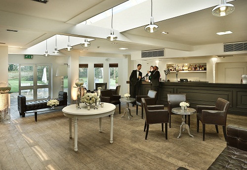 Lakeside reception area with elegant furnishings for meetings and events.