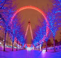 "Illuminated London Eye capsule, perfect for festive outdoor events and gatherings."