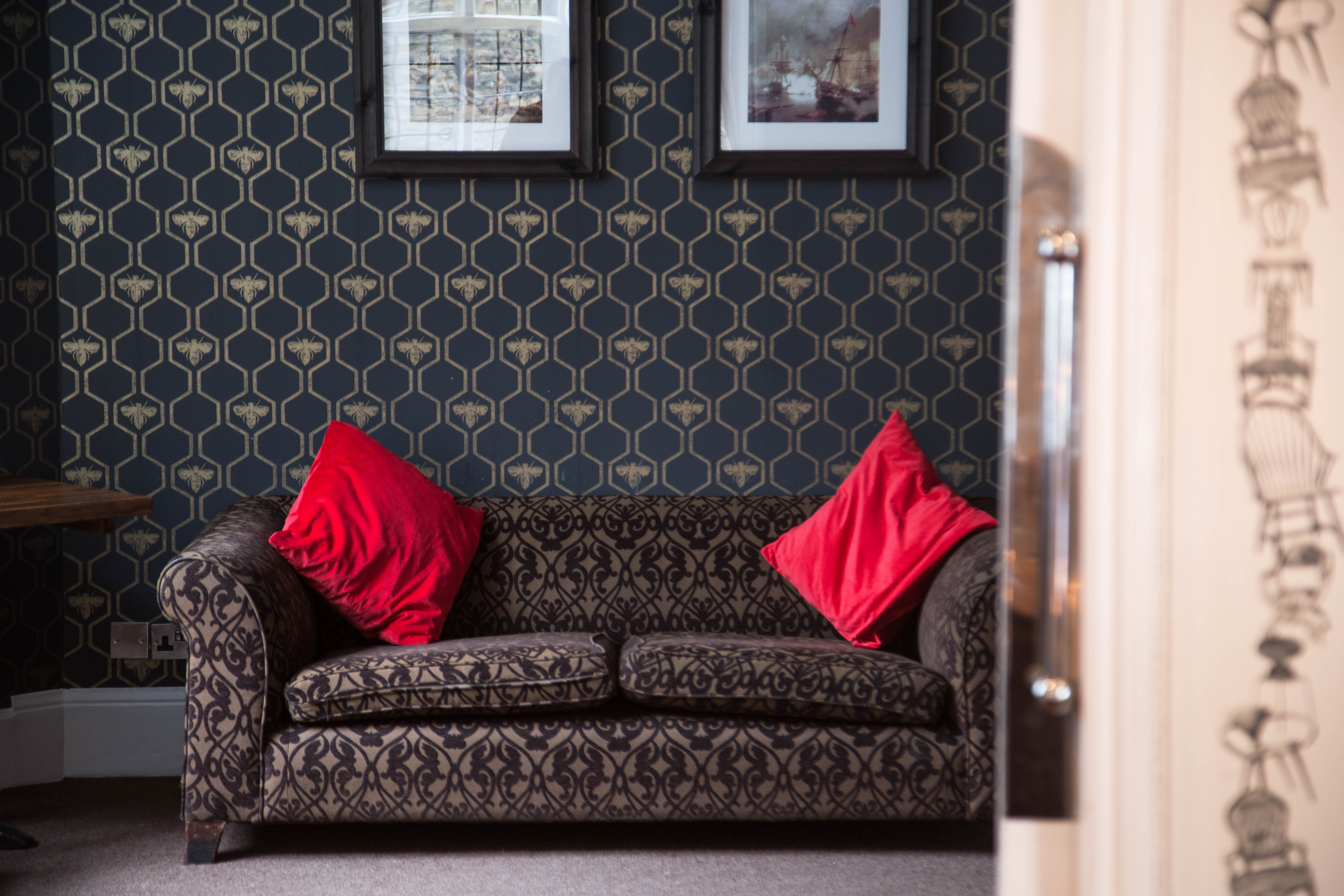 Stylish lounge in The Navarino Room, perfect for networking and informal meetings.