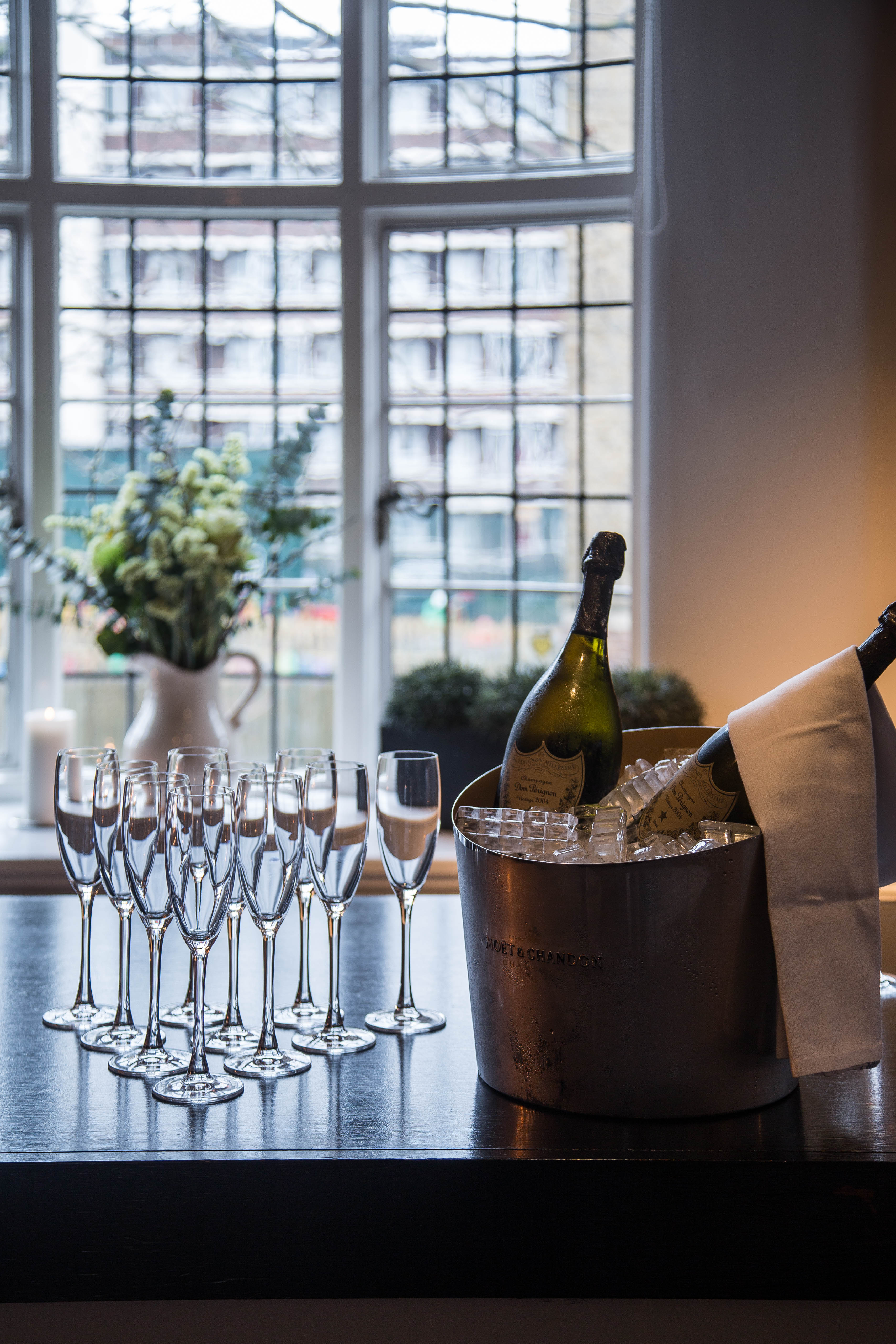 Elegant Navarino Room setup with champagne for corporate event or celebration.