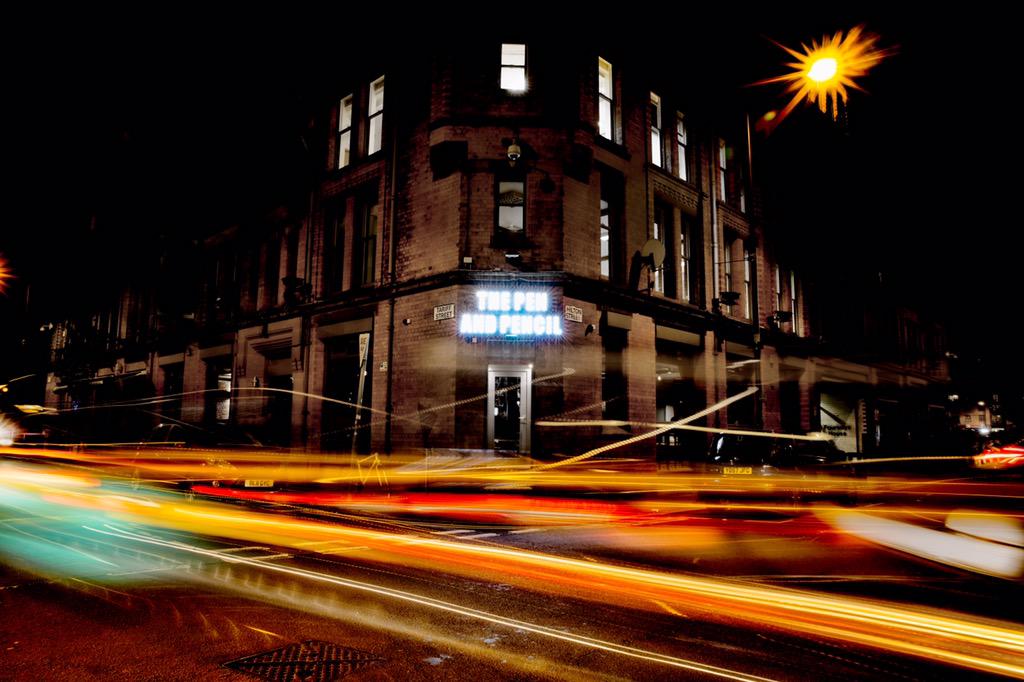 Vibrant night venue at The Pen and Pencil, ideal for events and gatherings.