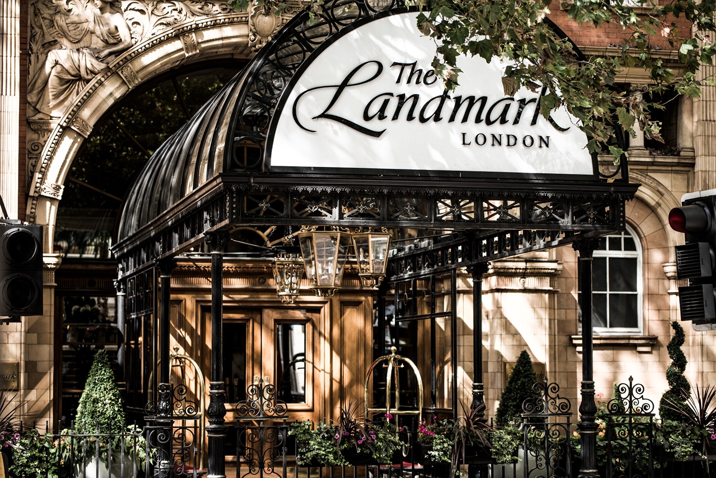 Elegant Grand Ballroom entrance at The Landmark London for corporate events and celebrations.