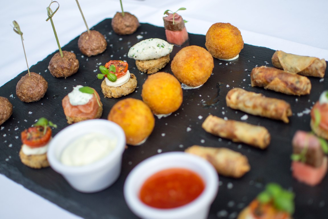 Gourmet hors d'oeuvres platter in Camden Suite, ideal for cocktail receptions and events.