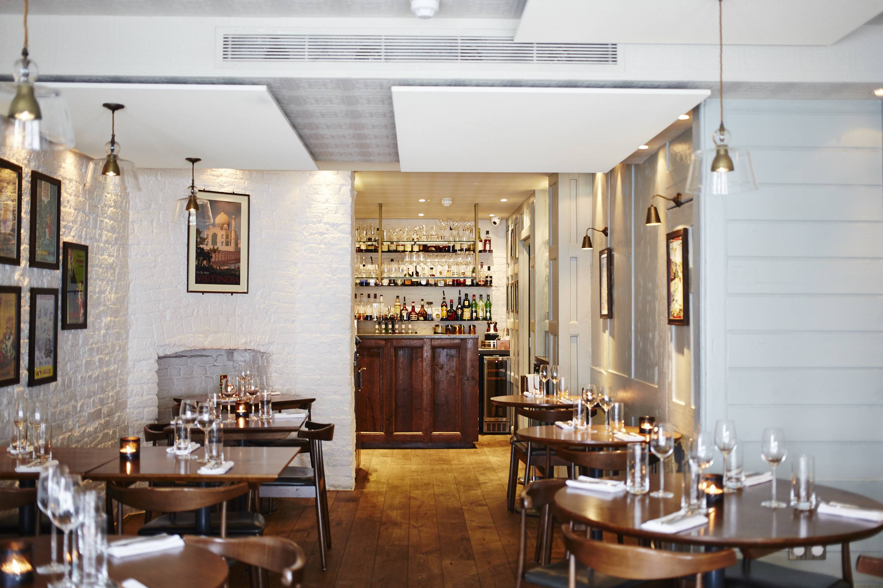 Stylish restaurant interior in Trishna for intimate gatherings and corporate events.