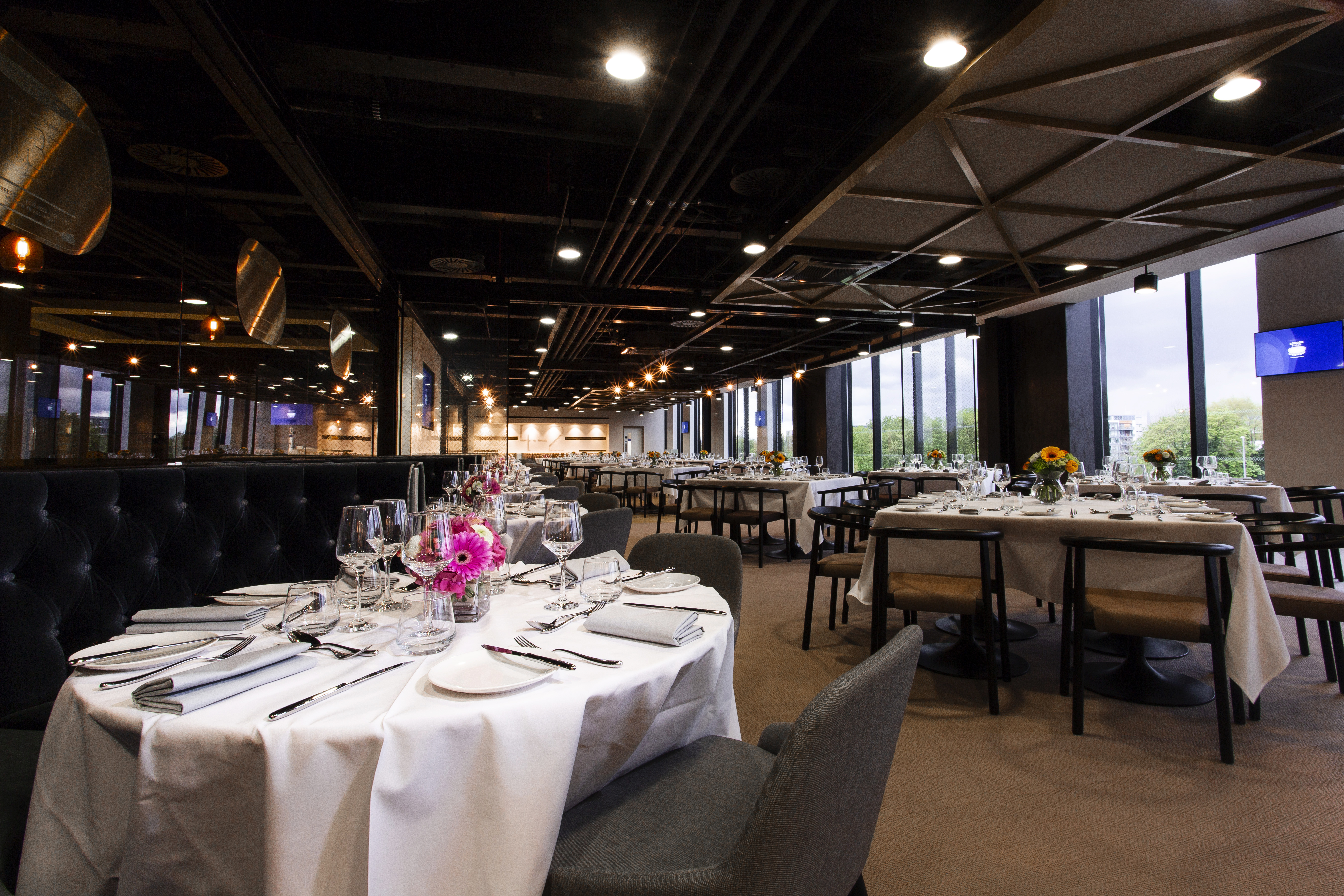 Elegant dining setup at The Forge, London Stadium for corporate events and private gatherings.