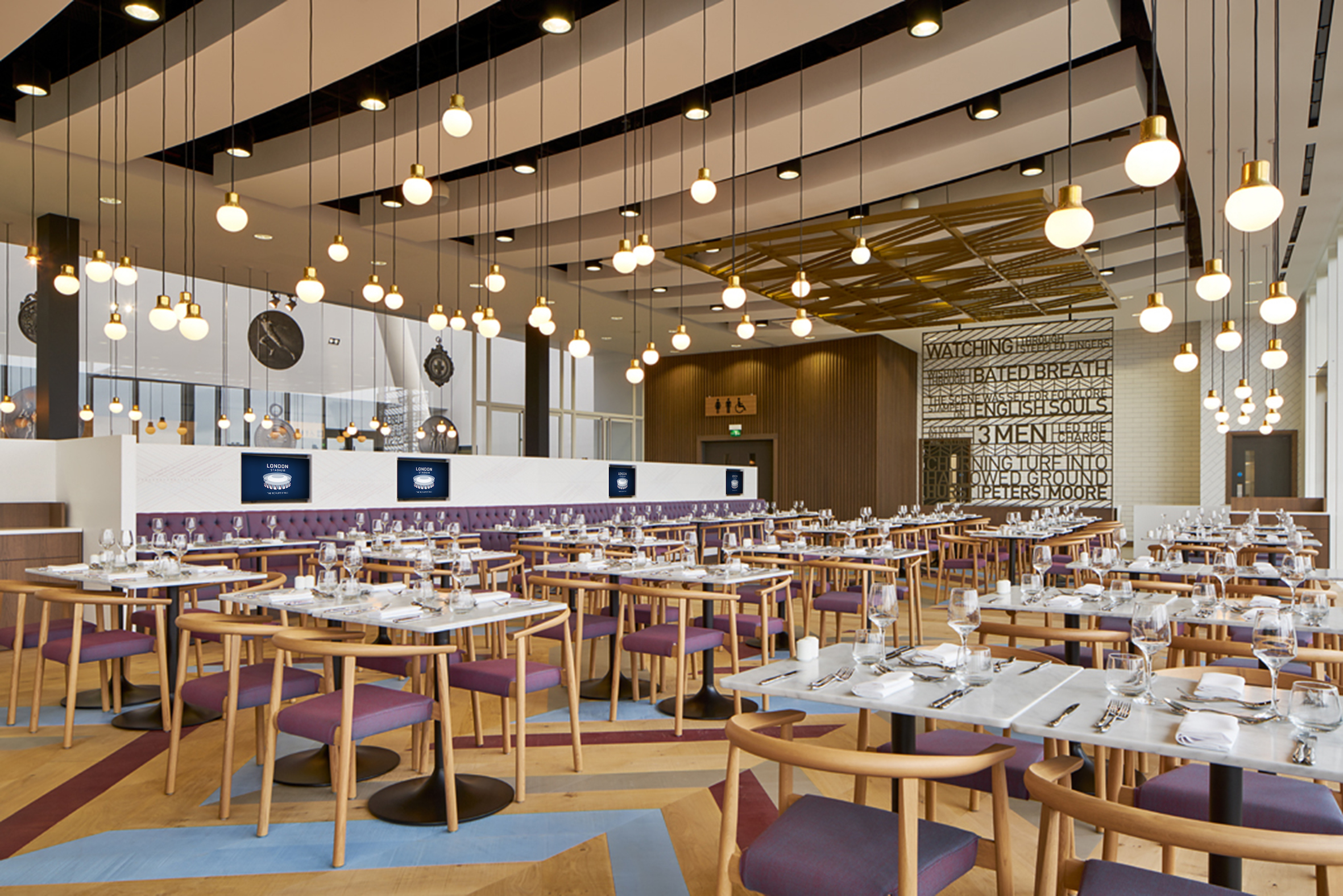 Modern dining space at London Stadium, ideal for networking and formal events.