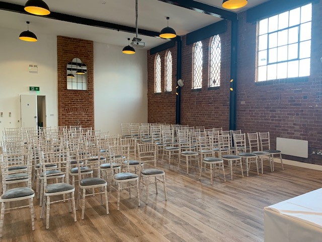 Fazeley Studios event space with exposed brick, ideal for corporate meetings and workshops.