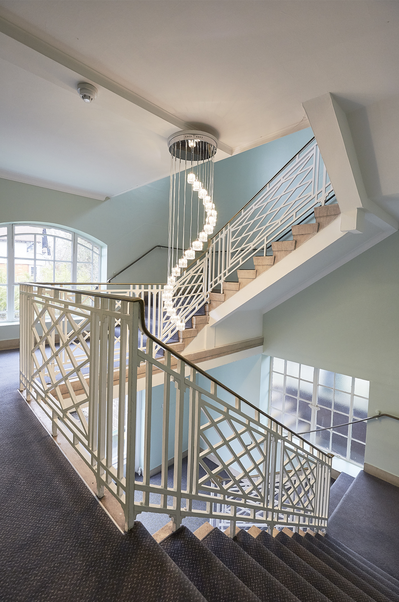 Elegant staircase in Prince Albert Suite, ZSL London Zoo, perfect for events and gatherings.
