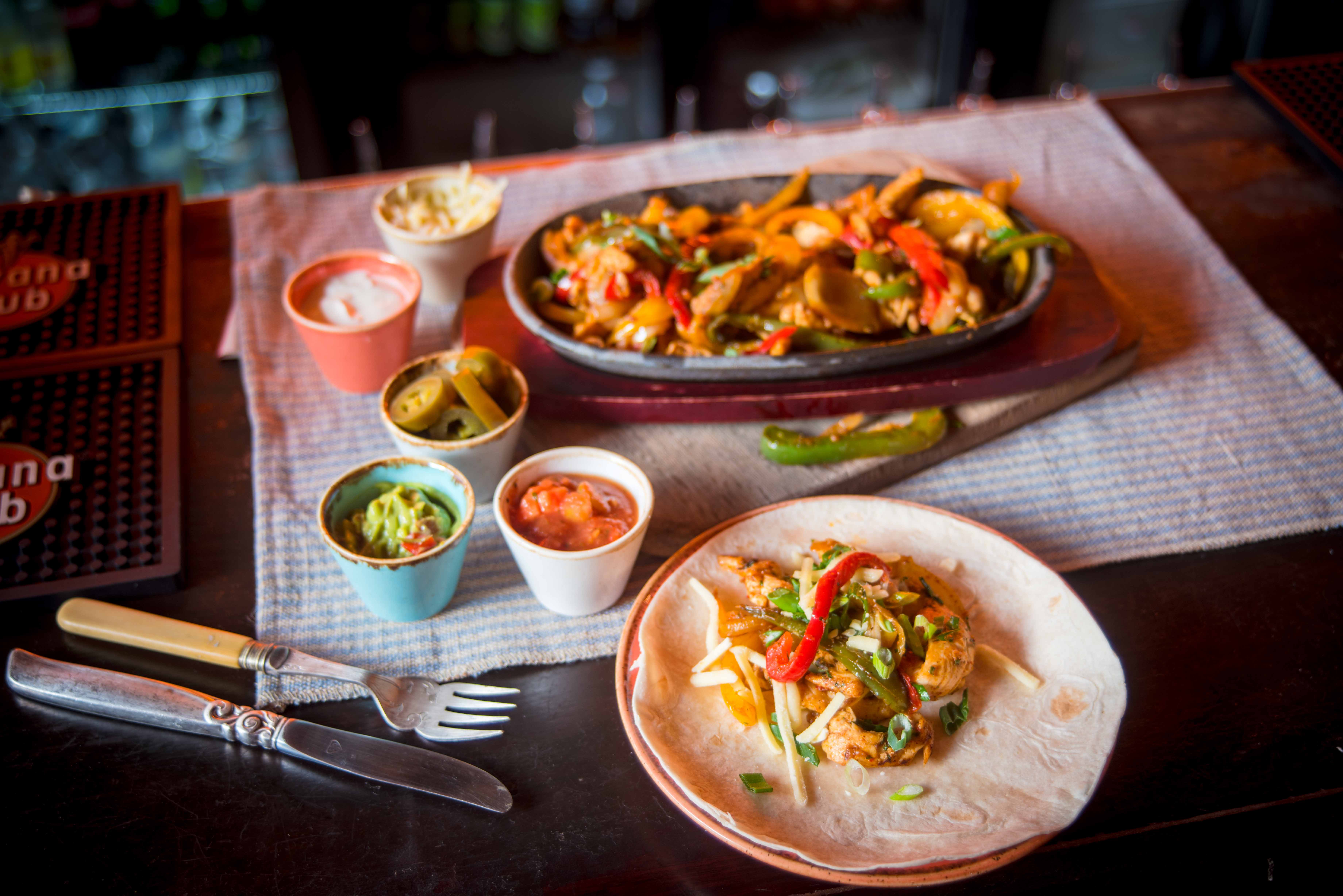 Vibrant fajitas spread in Las Iguanas Edinburgh for casual dining events.