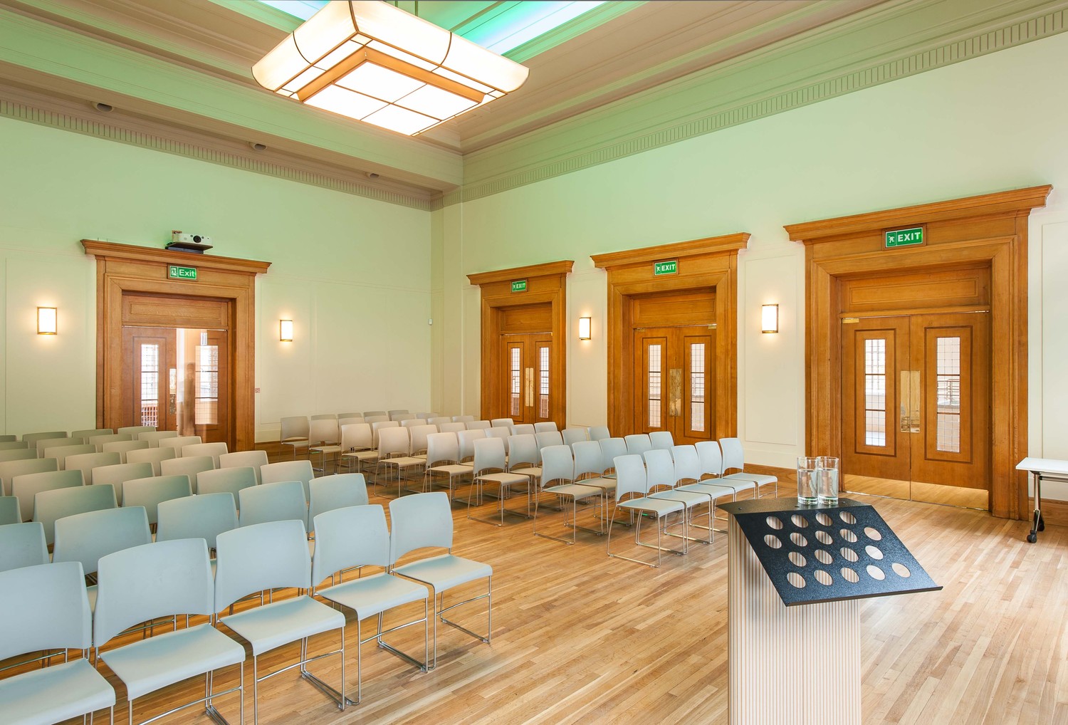 Assembly Hall at Hackney Town Hall, modern chairs for workshops and seminars.