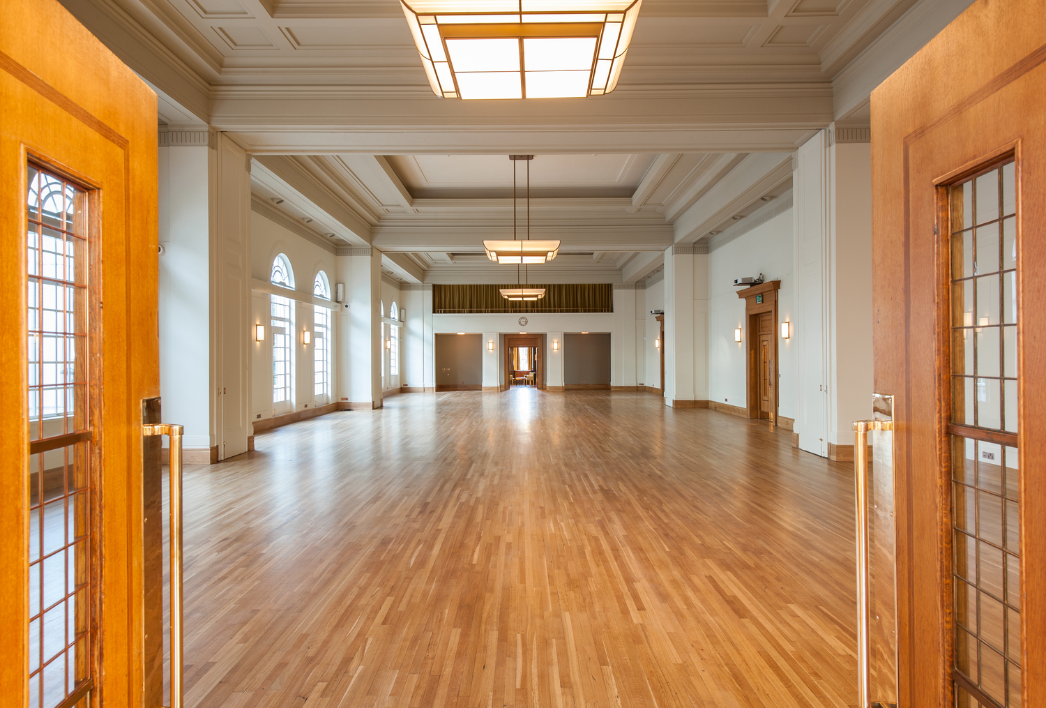Spacious Assembly Hall at Hackney Town Hall, ideal for conferences and receptions.