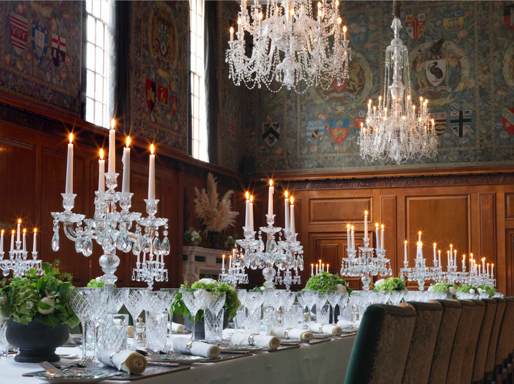 Elegant banquet hall with crystal candelabras, perfect for formal events at The Ned.