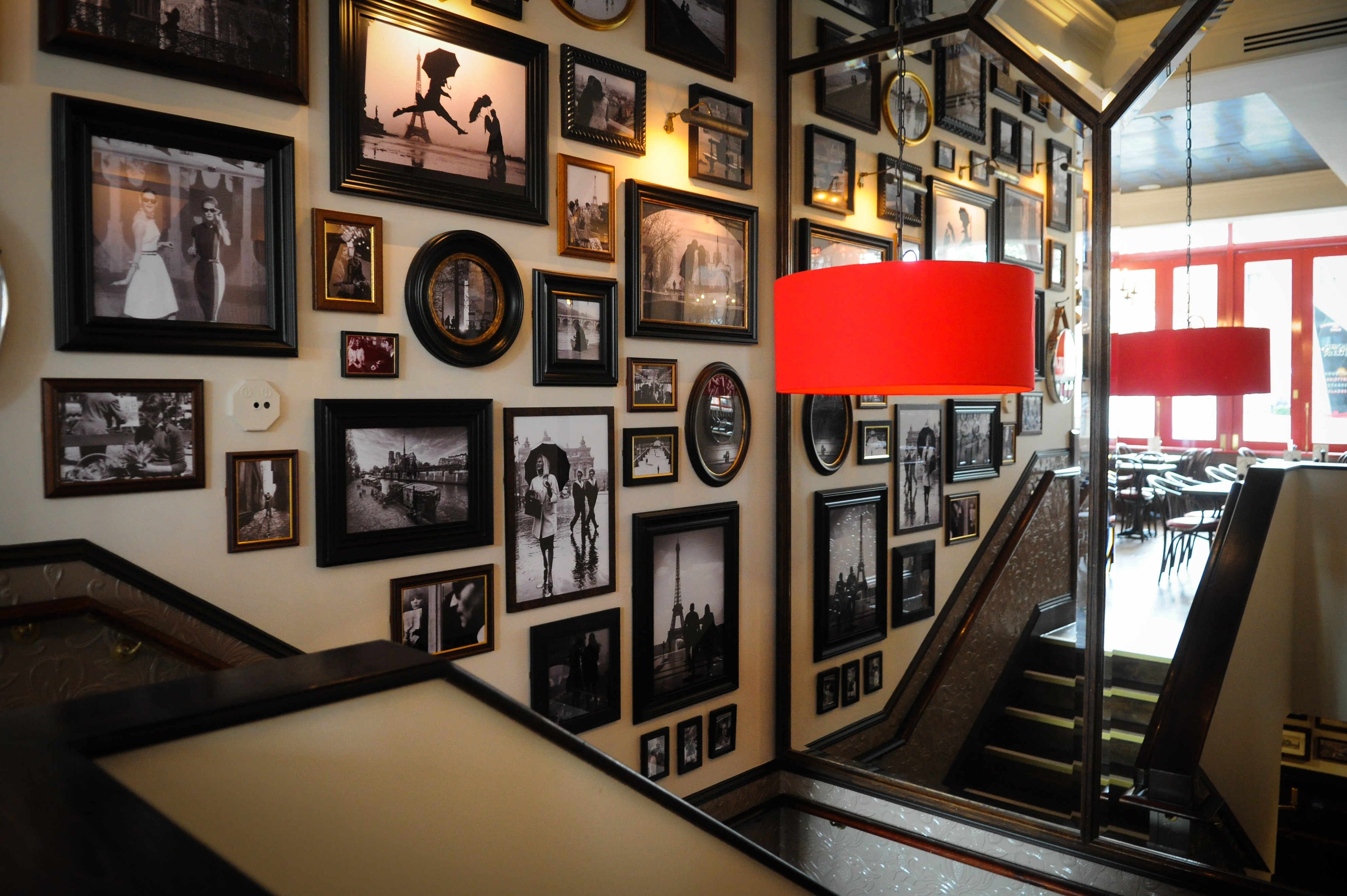 Stylish Café Rouge St Pauls venue with gallery wall, perfect for intimate gatherings.