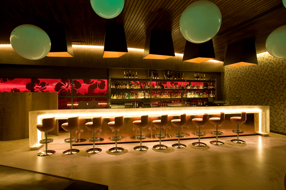 Sleek Cinnabar in Vermilion, ideal for networking events and cocktail receptions.