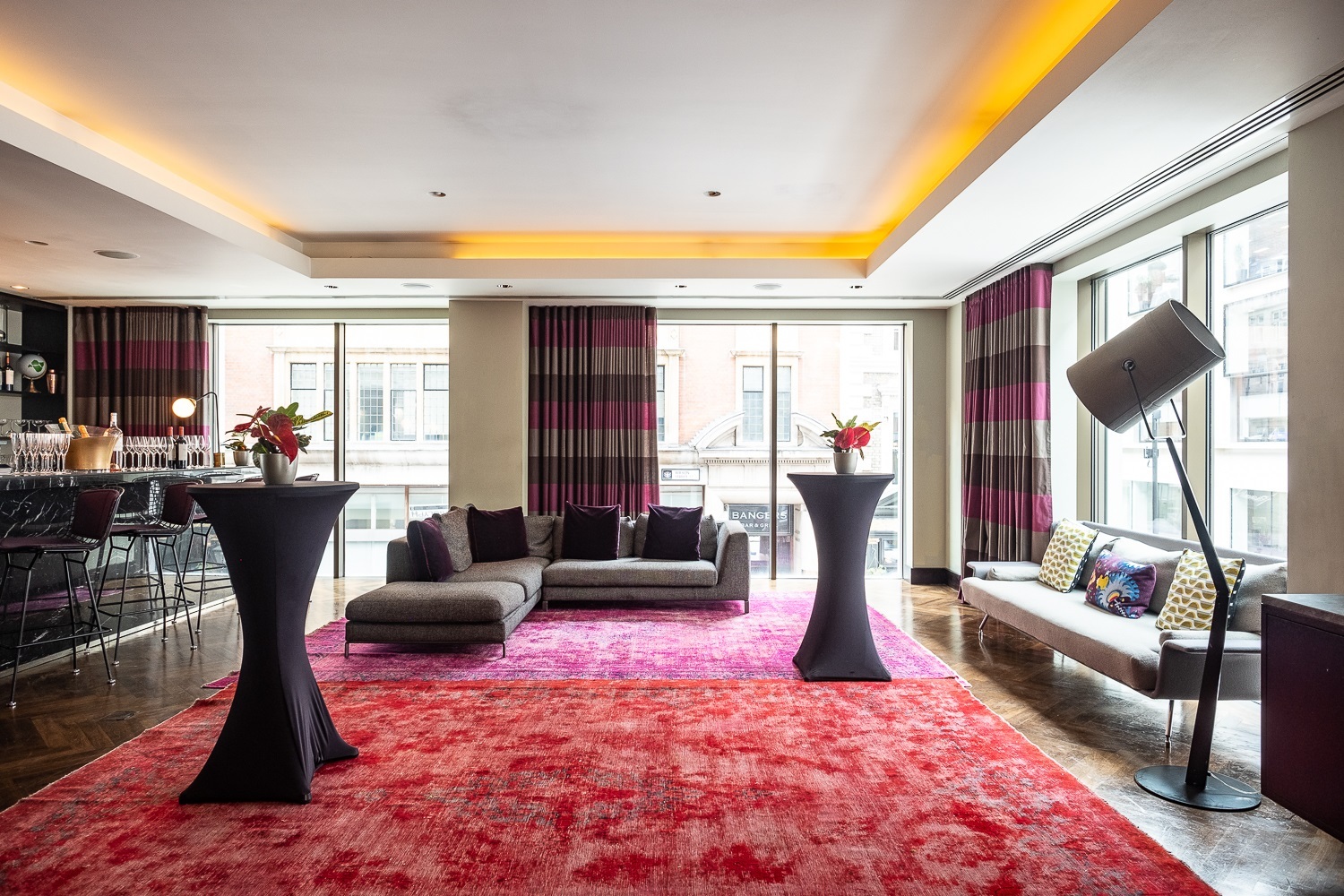 Stylish event space at South Place Hotel with modern decor for upscale gatherings.