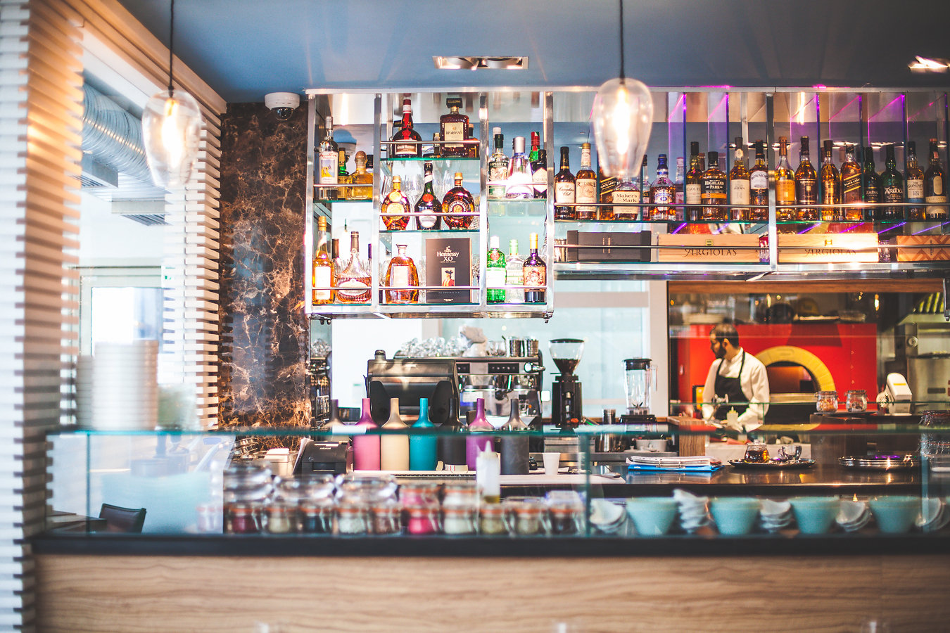 Modern bar setup at Bella Cosa, ideal for networking and social events.